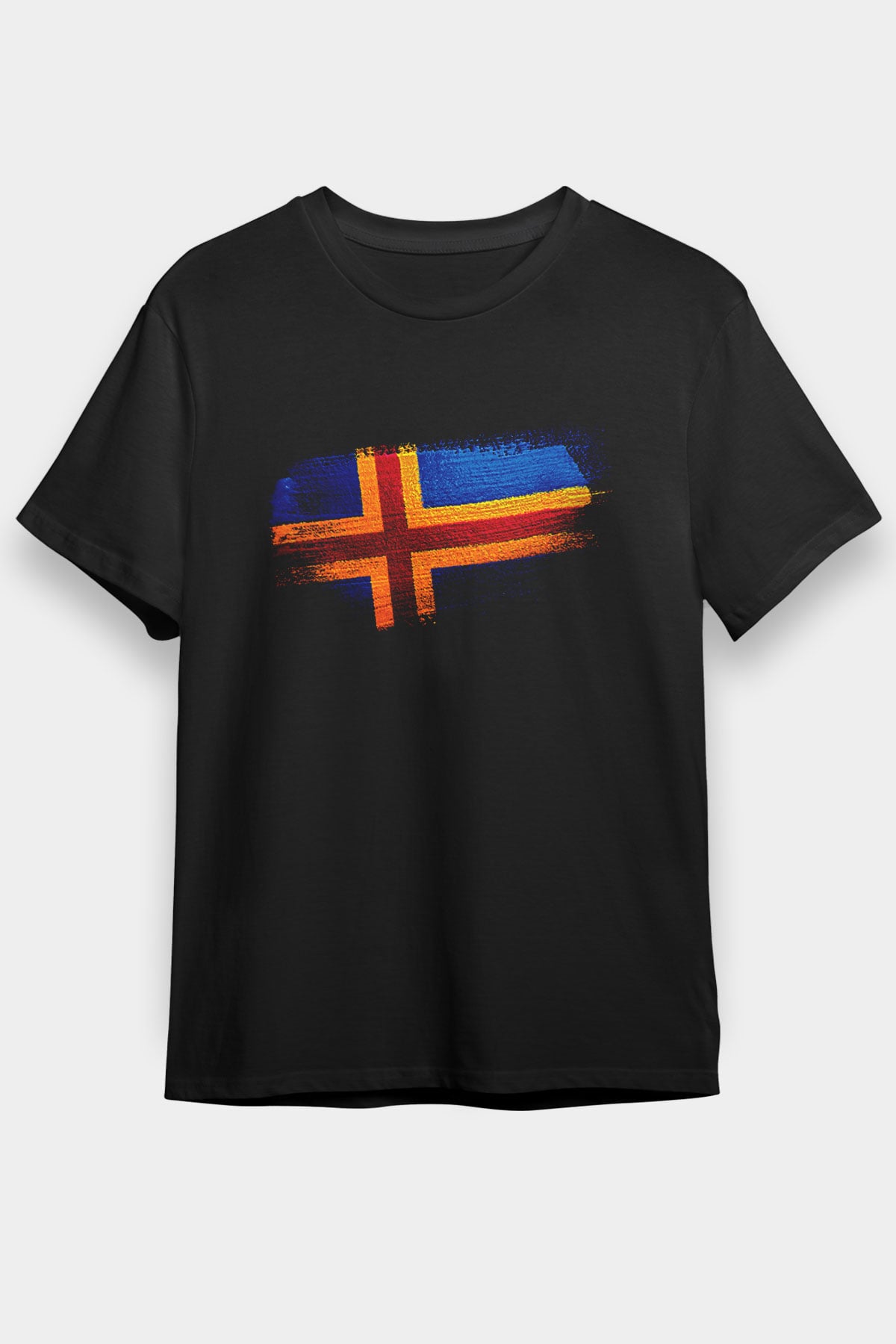 Aland Adaları - Aland İslands Bayrağı Baskılı Unisex Siyah Tişört