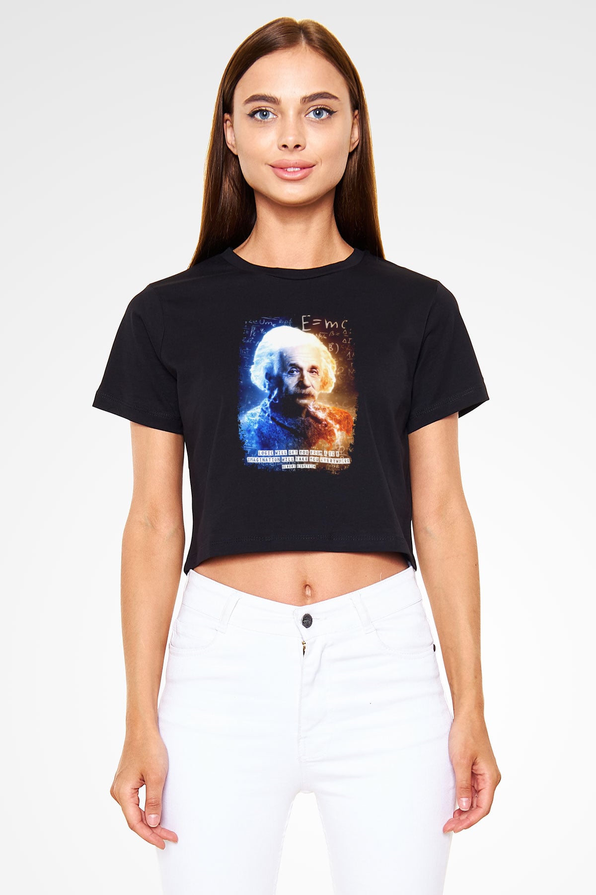 Albert Alıntı Baskılı Crop Top Kadın Tİşört - Tshirt
