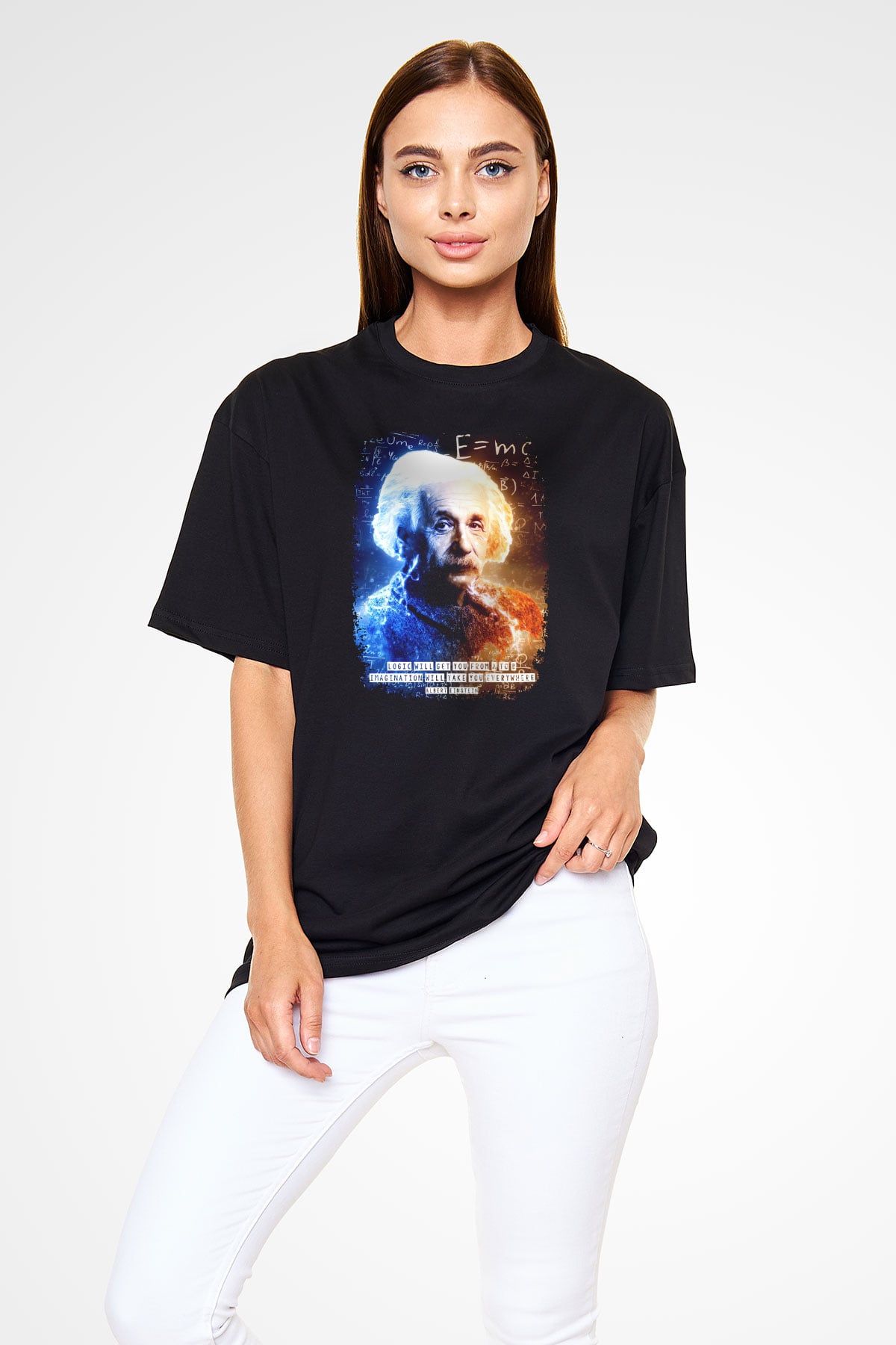 Albert Alıntı Baskılı Unisex Oversize Tişört - Tshirt