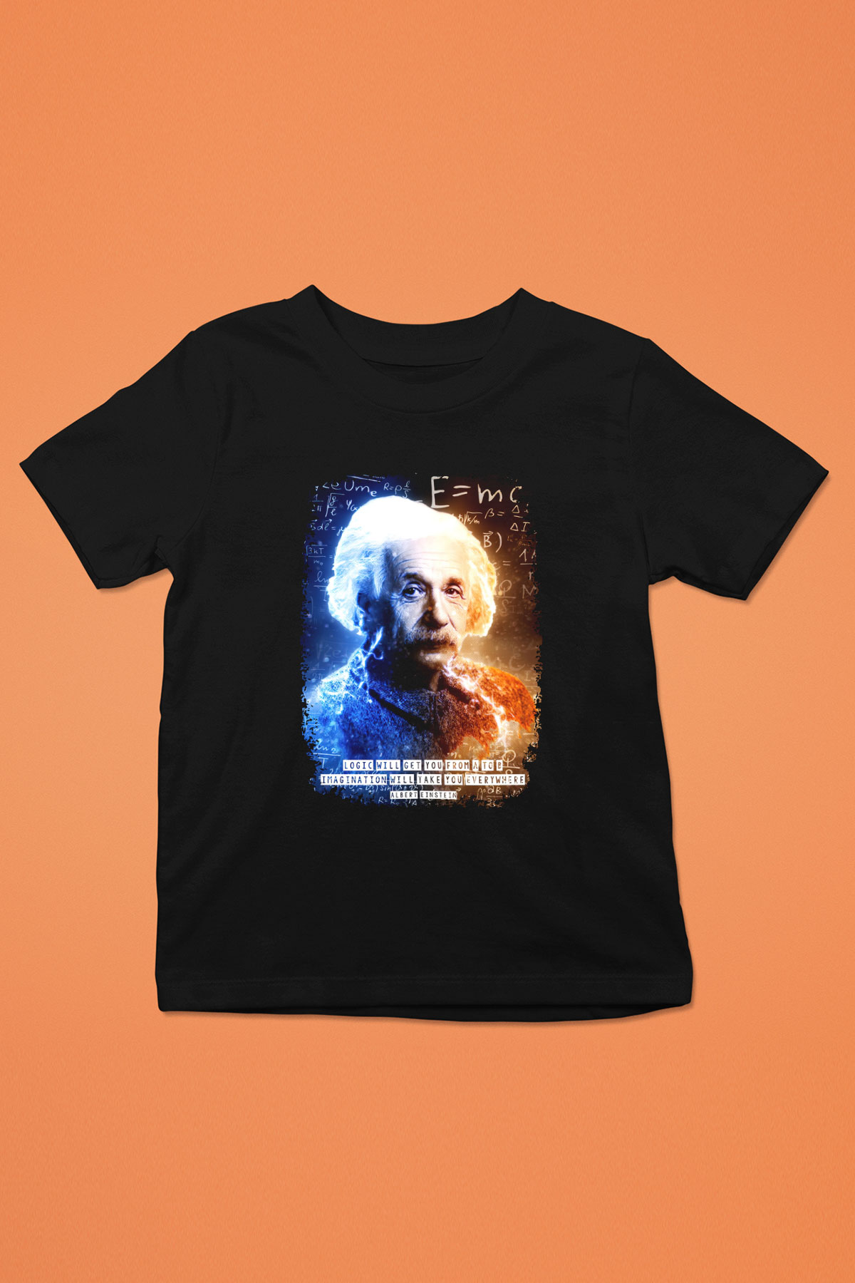 Albert Alıntı Baskılı Unisex Siyah Çocuk Tişörtü - Tshirt