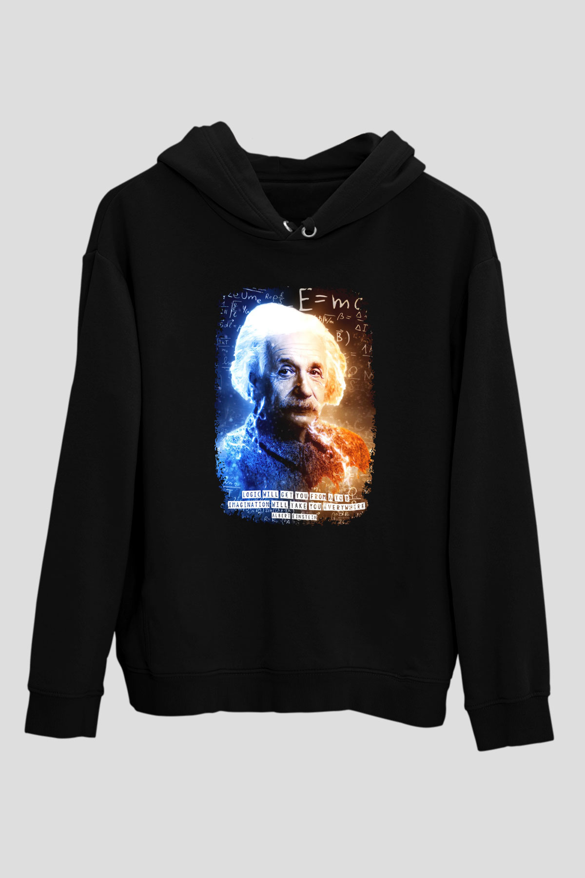 Albert Alıntı Baskılı Unisex Siyah Hoodie