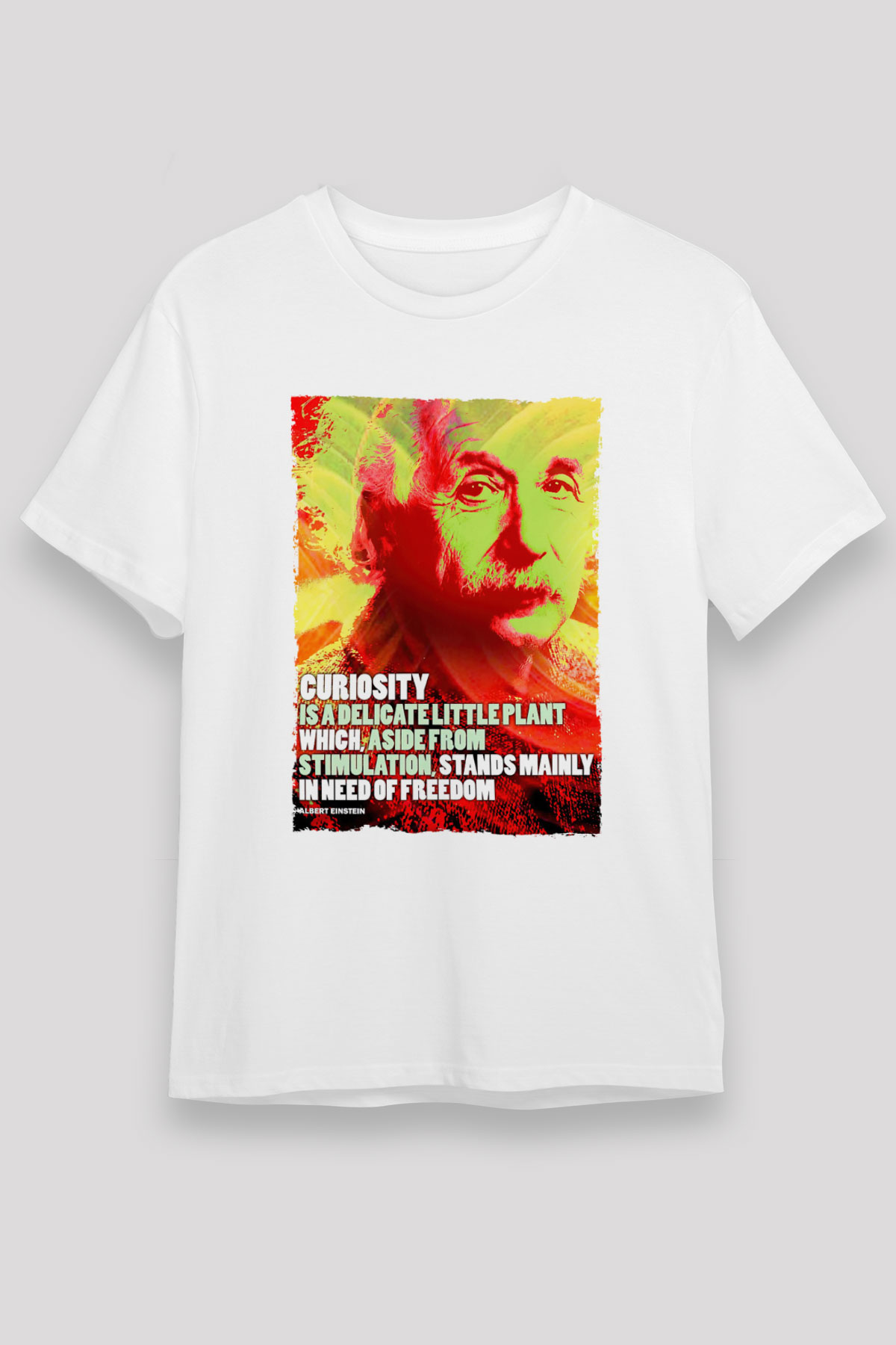 Albert Einstein Alıntı Baskılı Unisex Beyaz Tişört - Tshirt