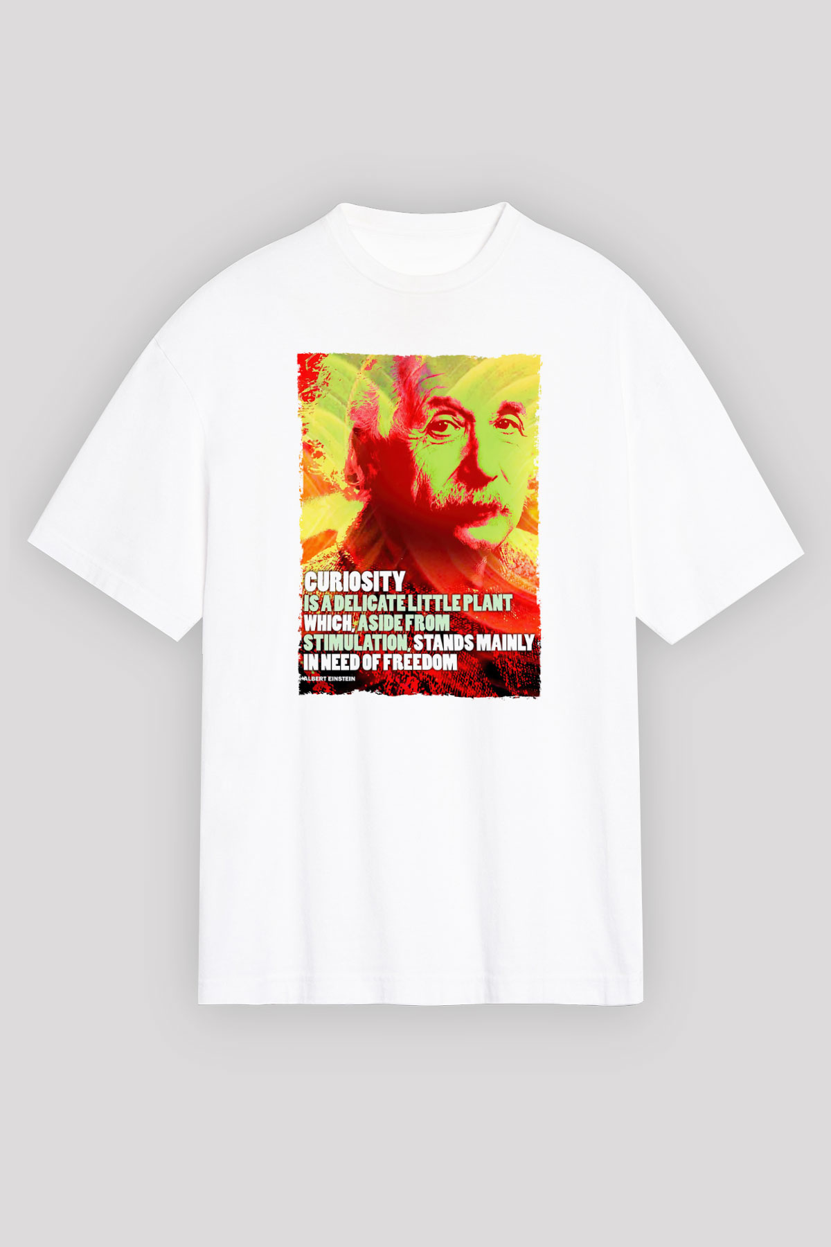 Albert Einstein Alıntı Baskılı Unisex Oversize Beyaz Tişört - Tshirt