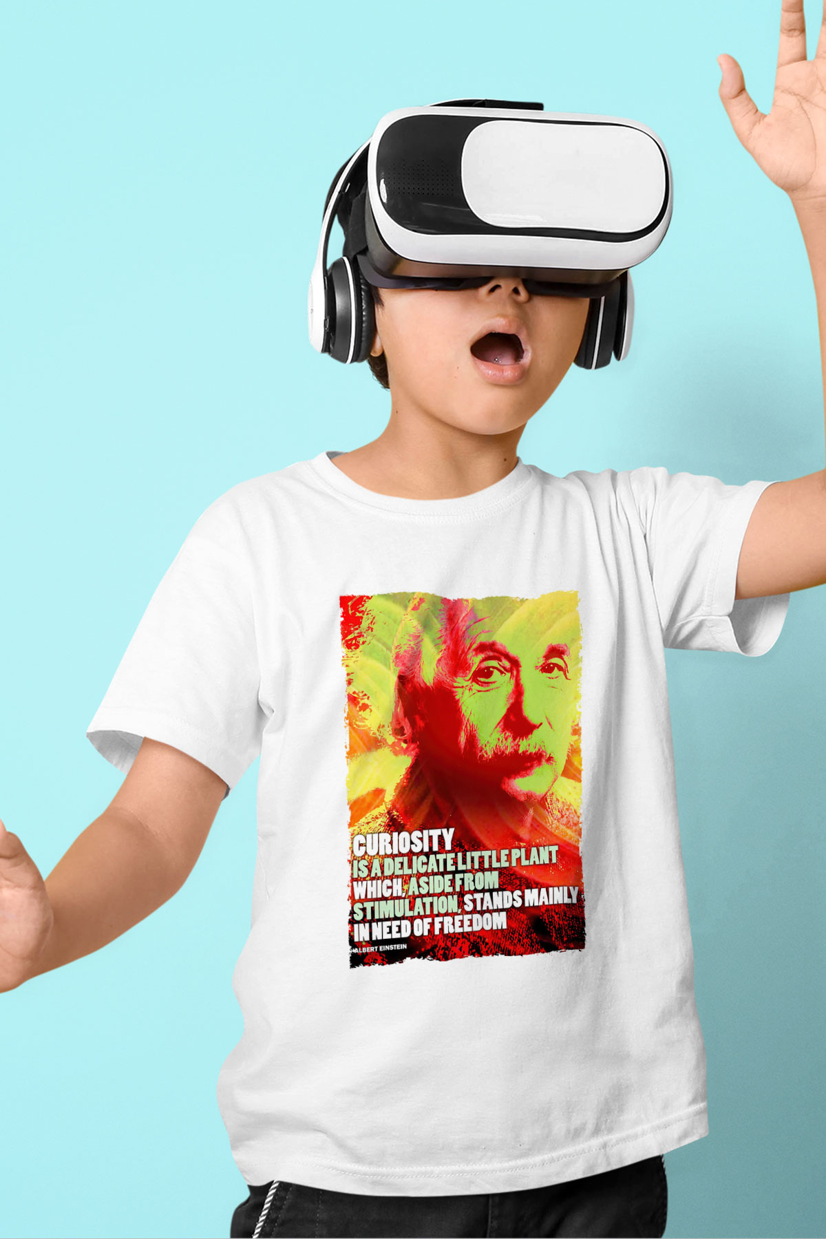 Albert Einstein Alıntı Baskılı Unisex Beyaz Çocuk Tişörtü - Tshirt