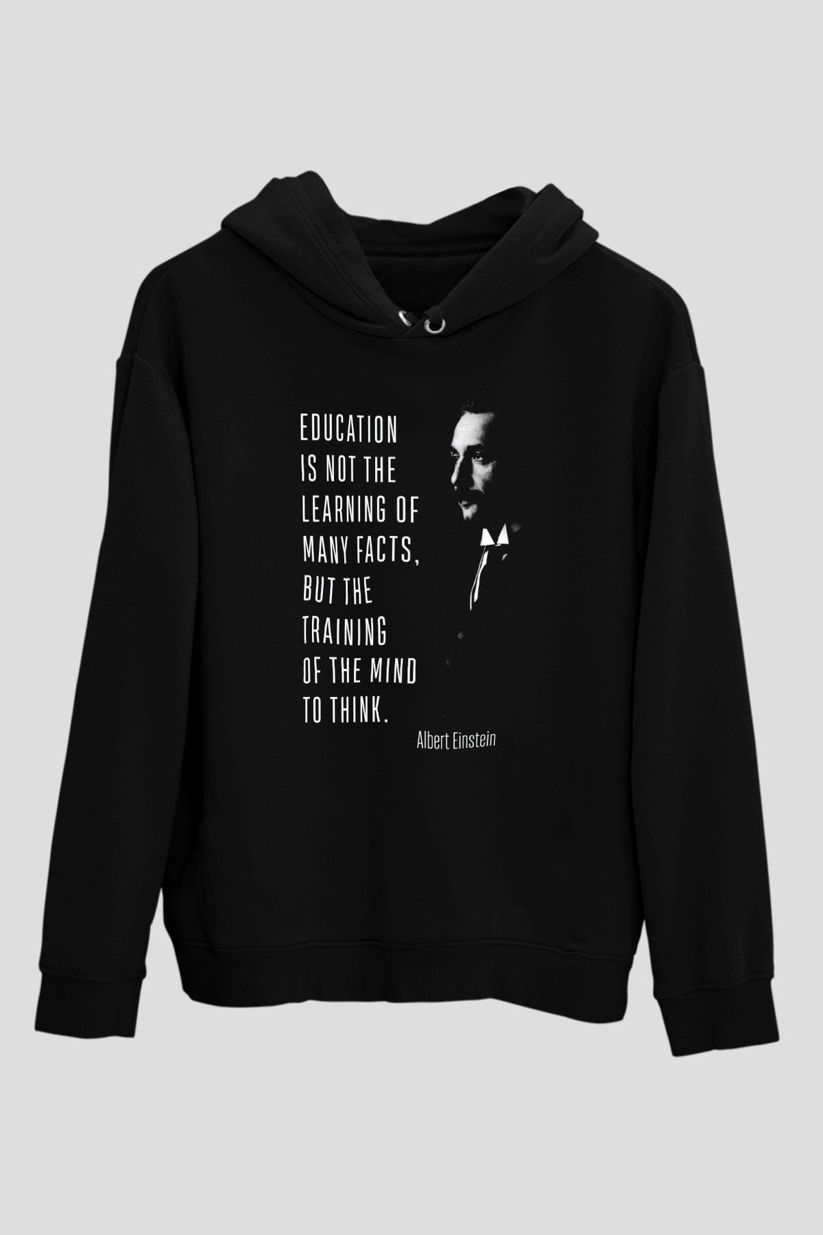 Albert Einstein Alıntı Baskılı Unisex Siyah Hoodie