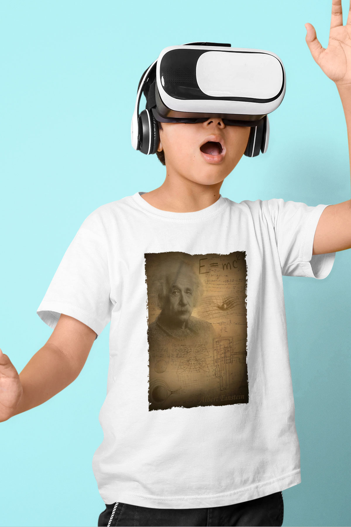 Albert Einstein Baskılı Unisex Beyaz Çocuk Tişörtü - Tshirt
