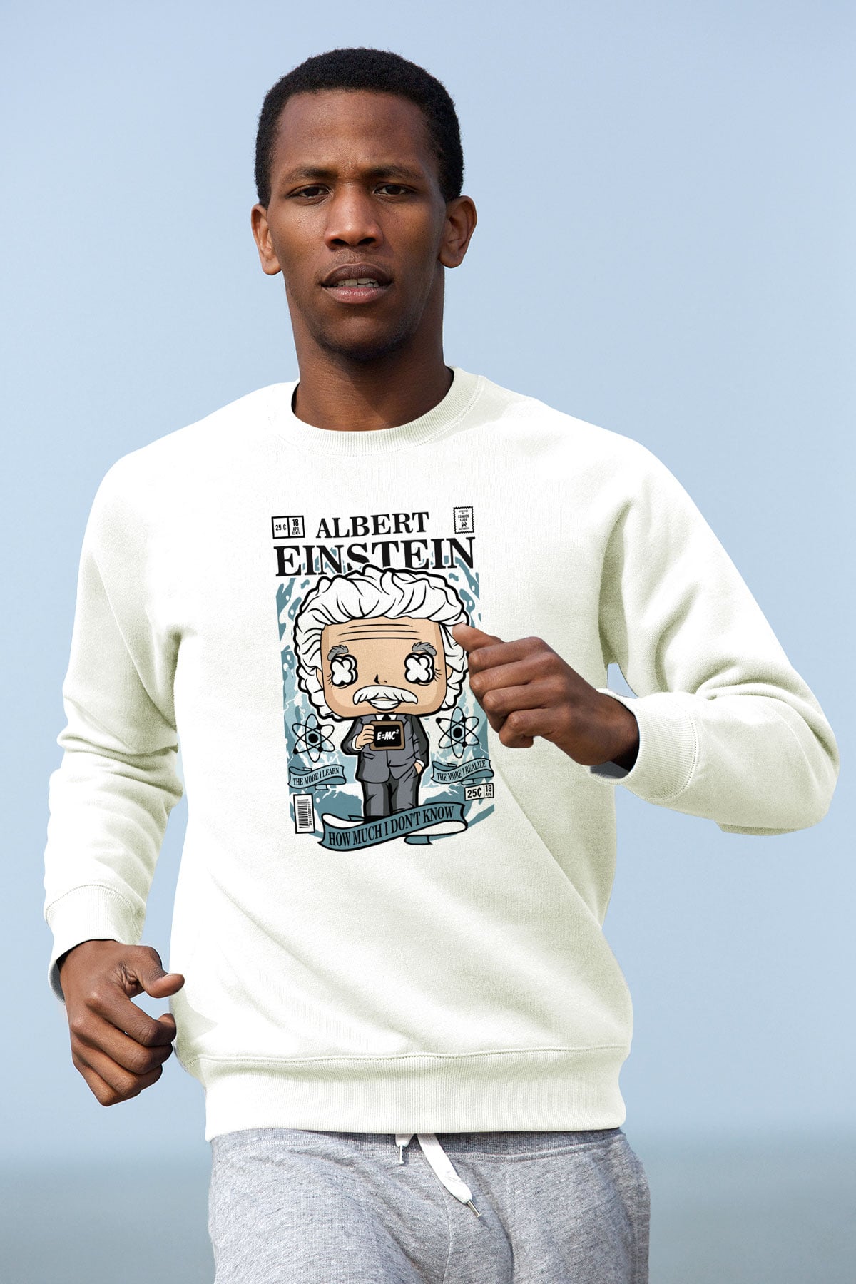 Albert Einstein Baskılı Unisex Beyaz Sweatshirt