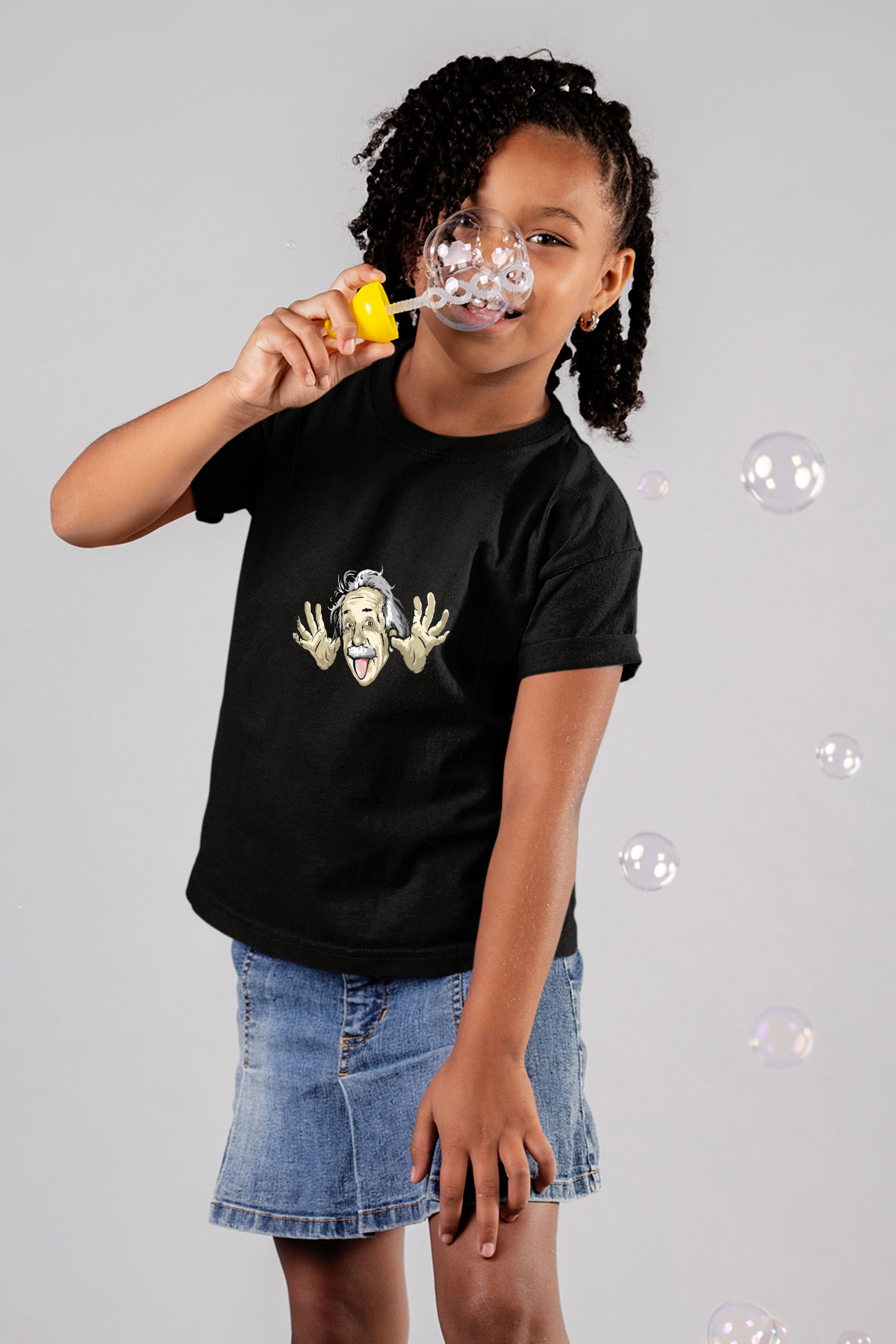 Albert Einstein Baskılı Unisex Siyah Çocuk Tişört