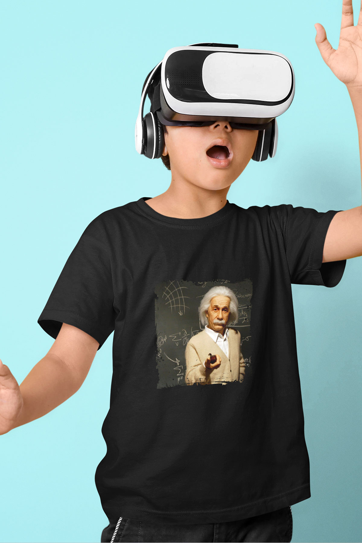 Albert Einstein Baskılı Unisex Siyah Çocuk Tişört