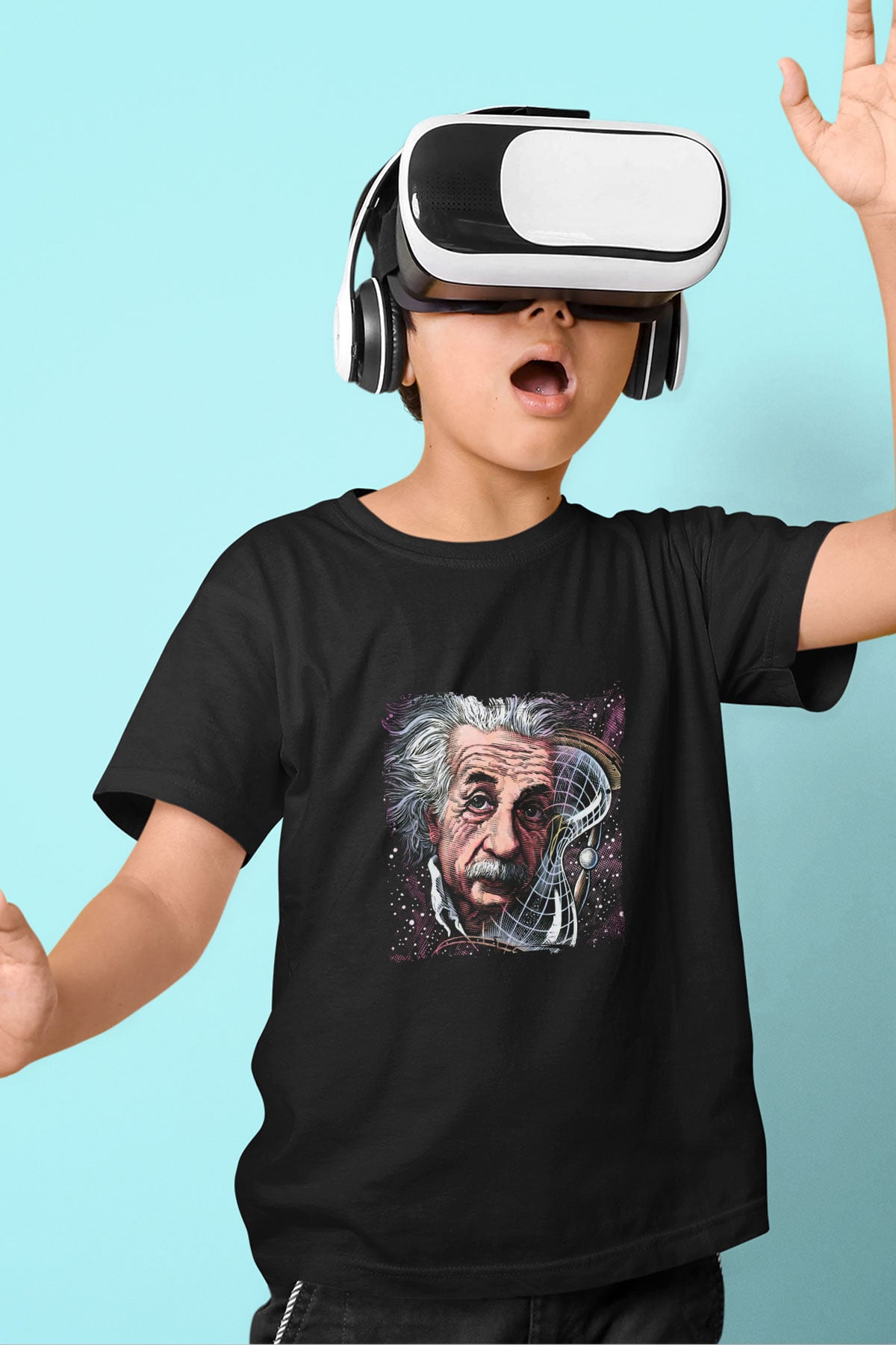 Albert Einstein Baskılı Unisex Siyah Çocuk Tişört