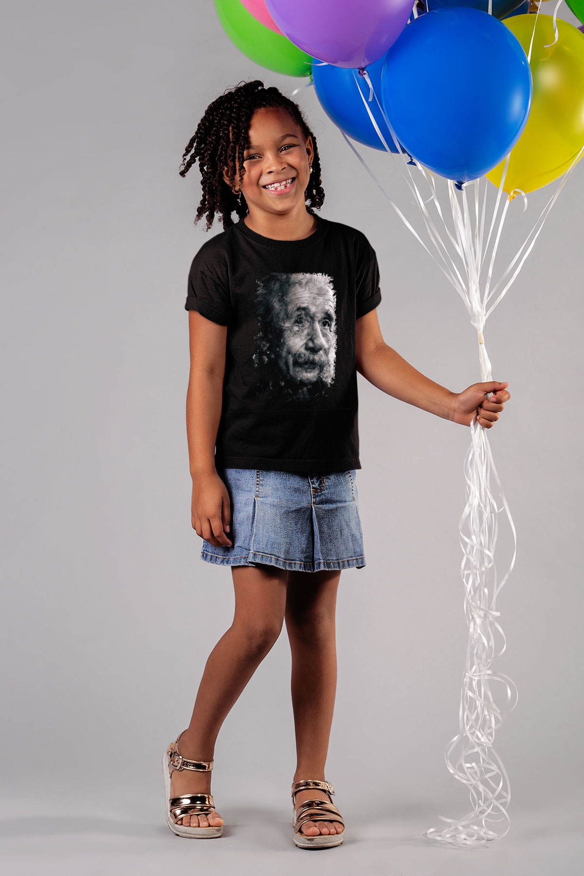 Albert Einstein Baskılı Unisex Siyah Çocuk Tişörtü - Tshirt