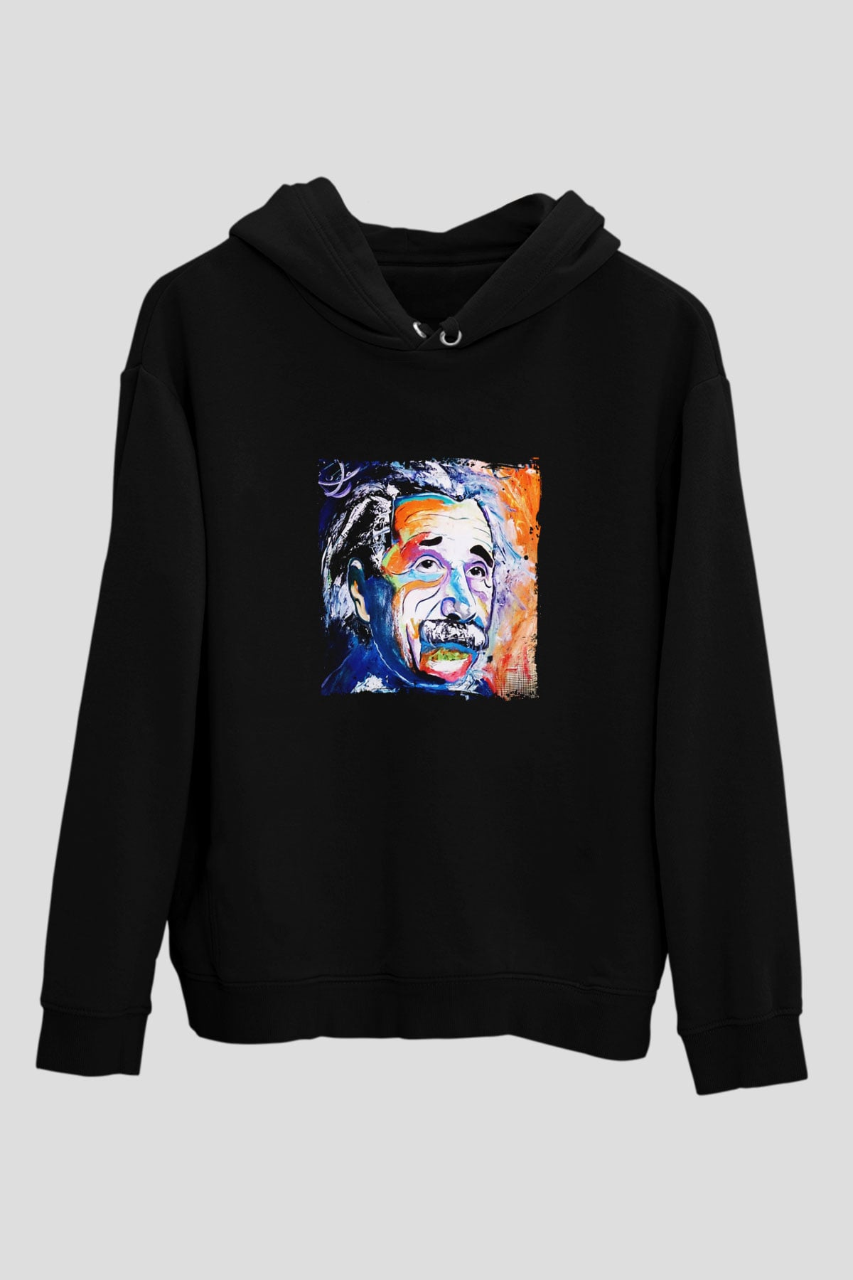 Albert Einstein Baskılı Unisex Siyah Hoodie