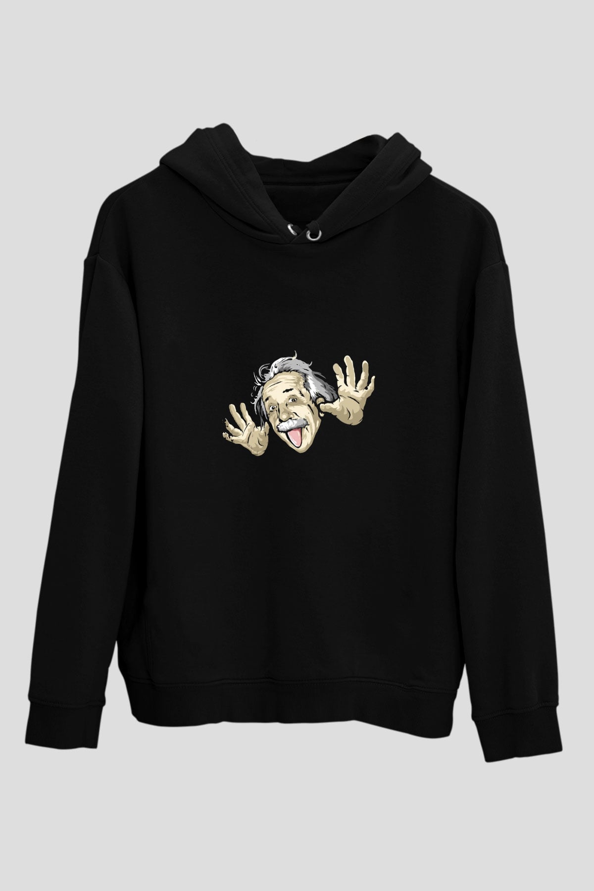 Albert Einstein Baskılı Unisex Siyah Hoodie