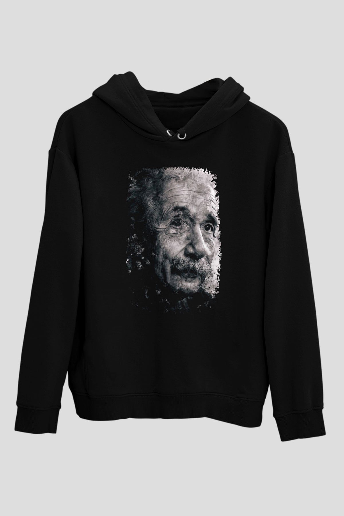 Albert Einstein Baskılı Unisex Siyah Hoodie