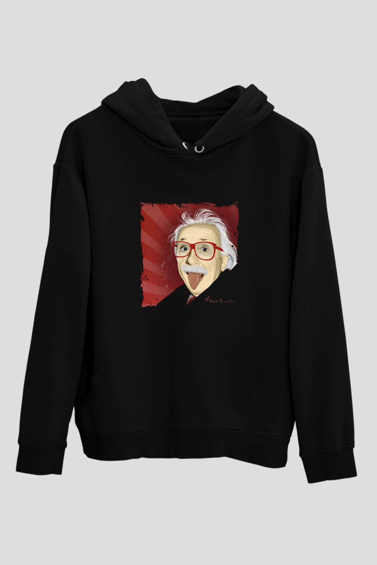 Albert Einstein Baskılı Unisex Siyah Hoodie