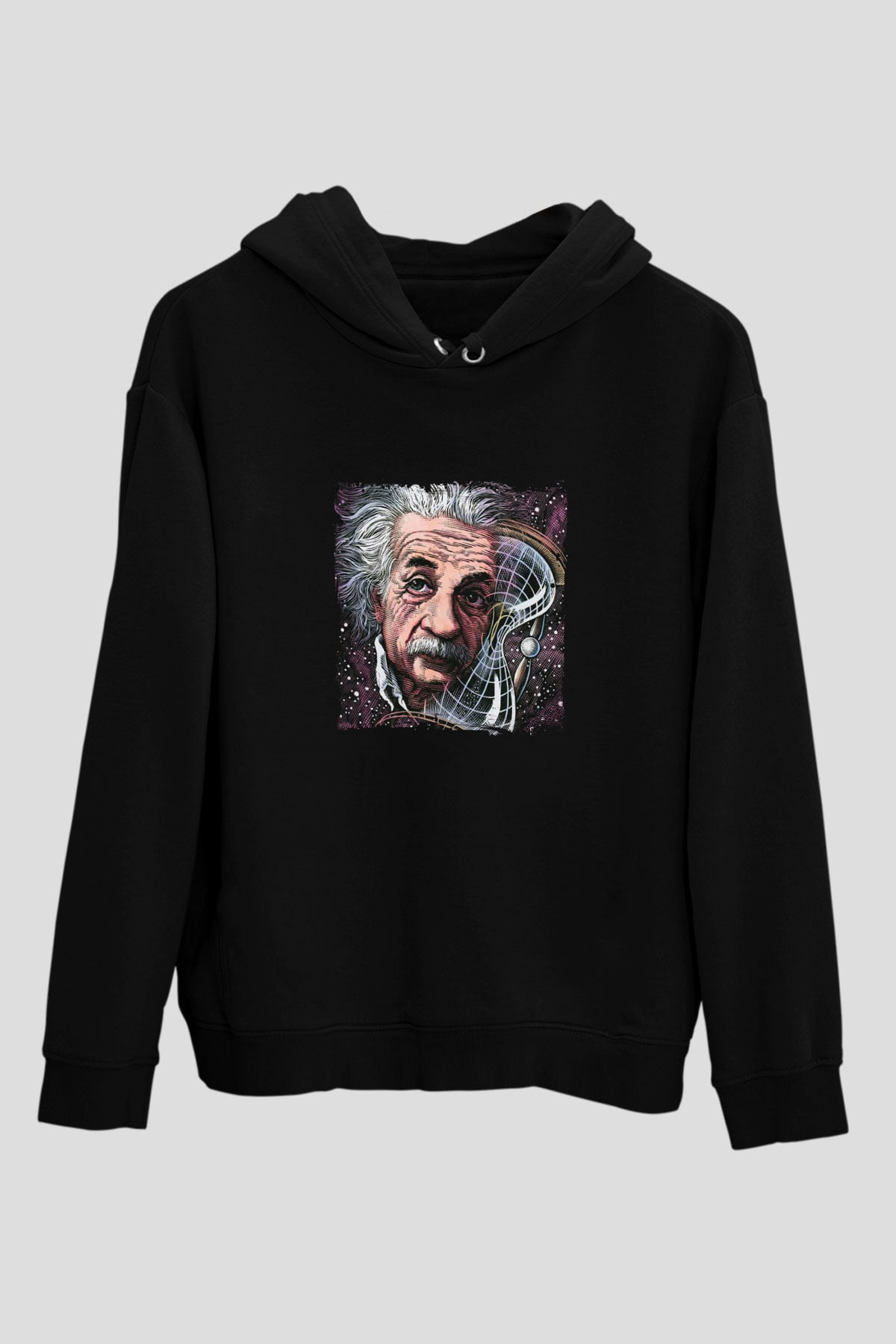 Albert Einstein Baskılı Unisex Siyah Hoodie