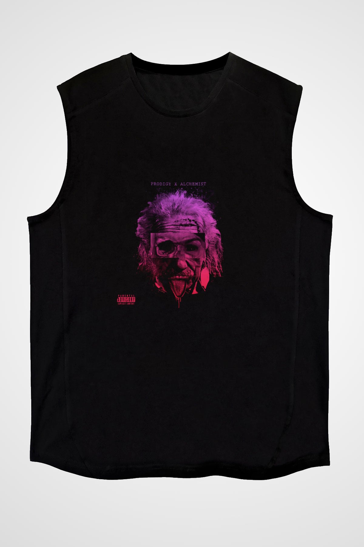Albert Einstein Baskılı Unisex Siyah Kolsuz Tişört
