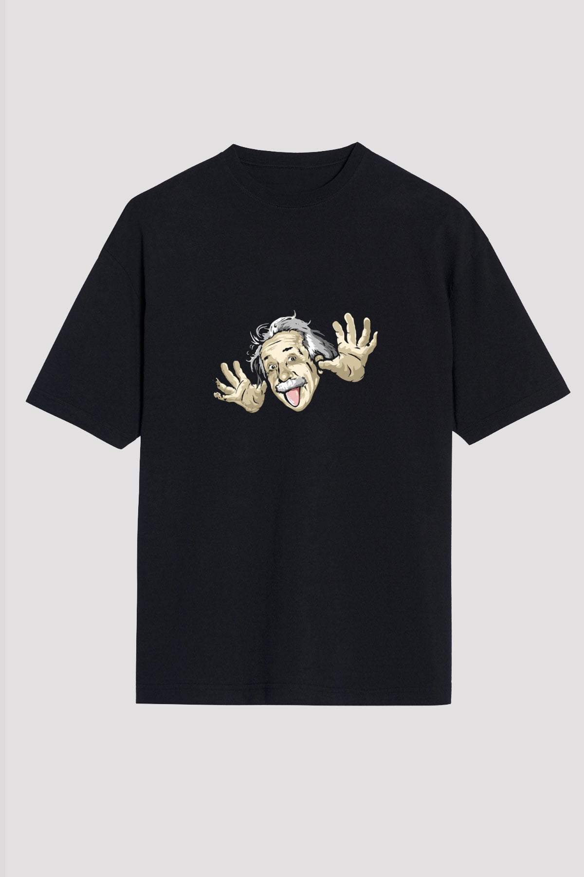 Albert Einstein Baskılı Unisex Siyah Oversize Tişört