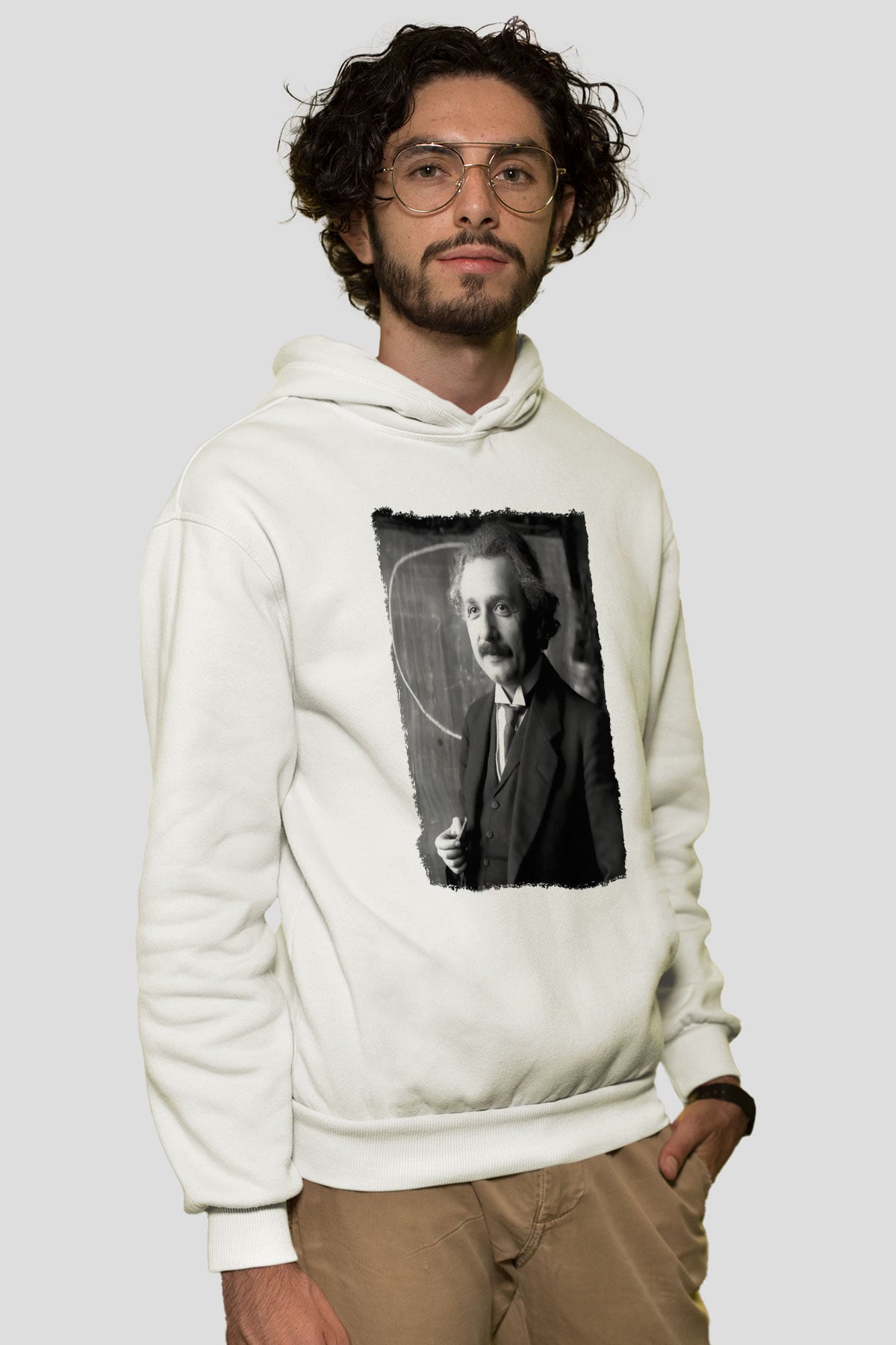 Albert Einstein Beyaz Unisex Kapüşonlu Sweatshirt