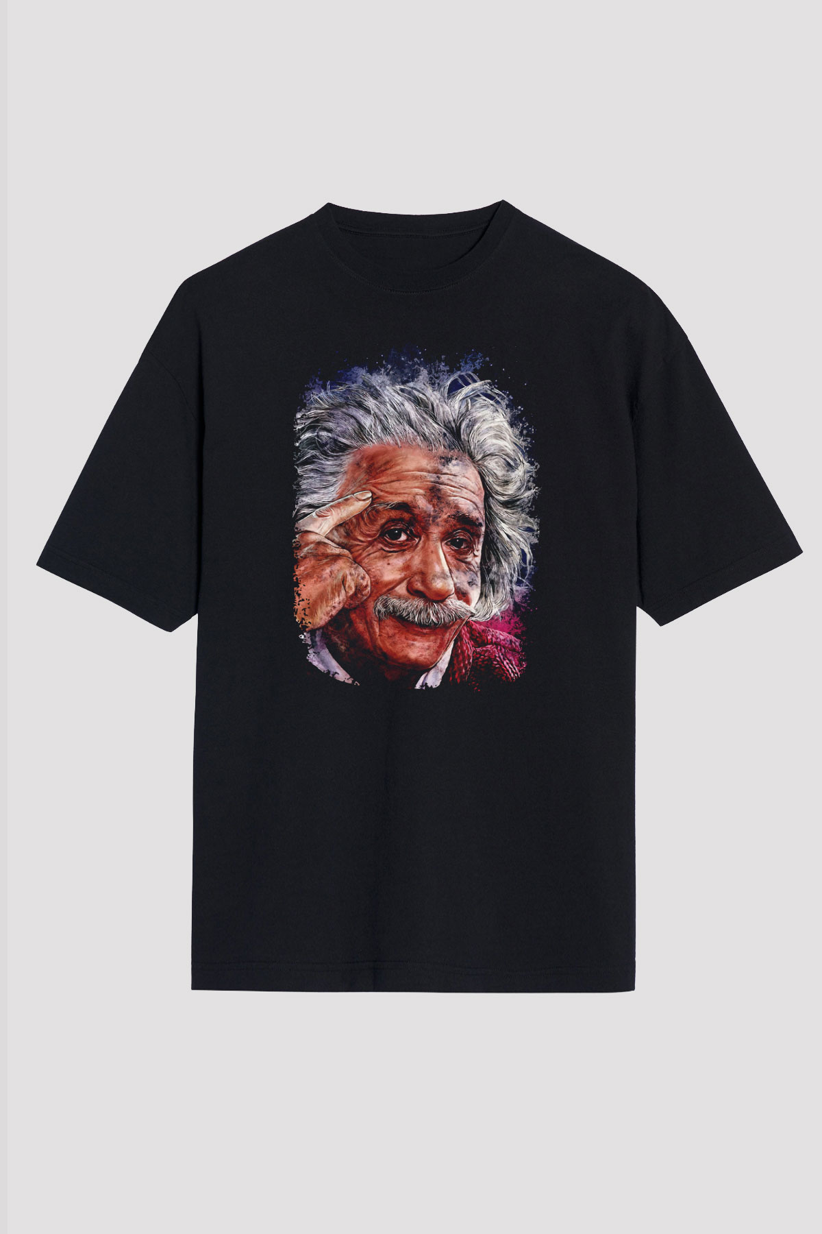 Albert Einstein Çizim Baskılı Unisex Oversize Tişört - Tshirt