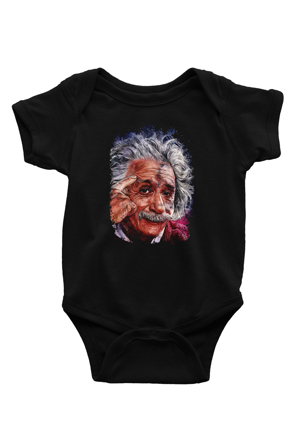 Albert Einstein Çizim Baskılı Unisex  Siyah Bebek Body - Zıbın