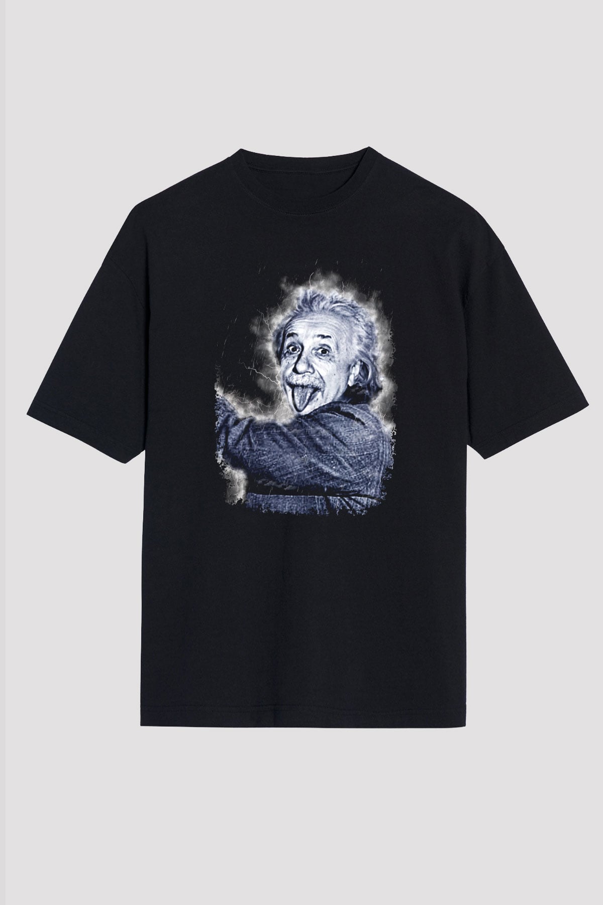 Albert Einstein Dil Çıkaran Portre Baskılı Unisex Oversize Tişört - Tshirt