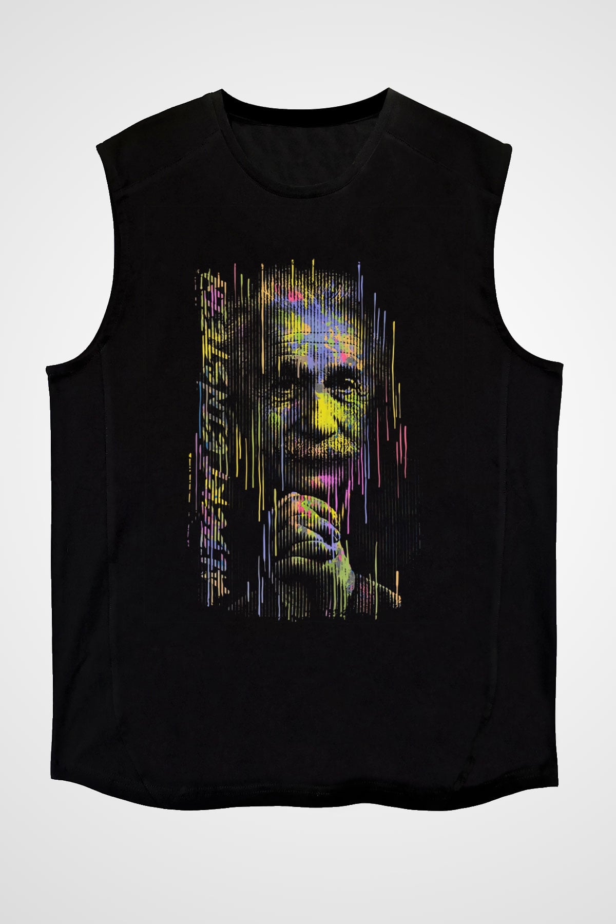 Albert Einstein Fotoğraf Baskılı Unisex Kolsuz Siyah Tişört - Tshirt