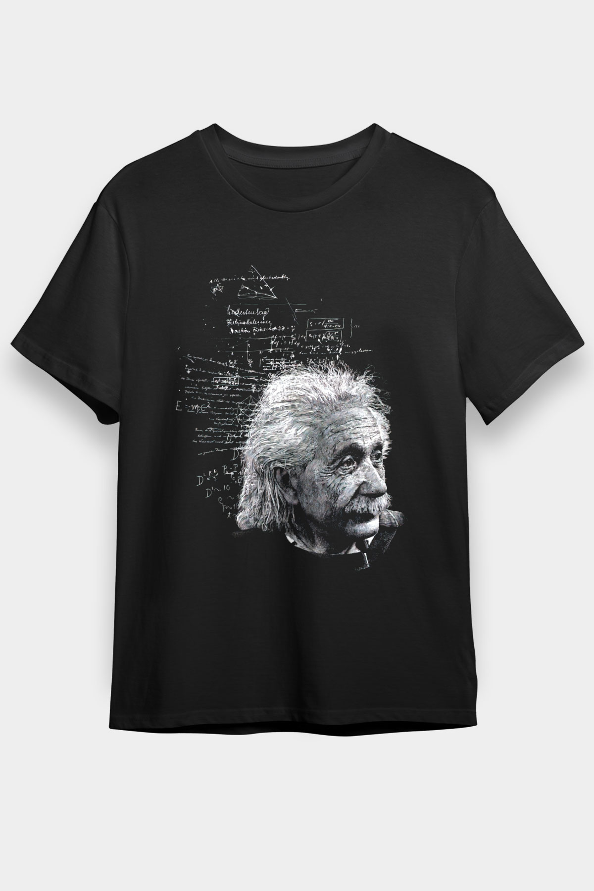 Albert Einstein Kuantum Mekaniği Baskılı Unisex Siyah Tişört