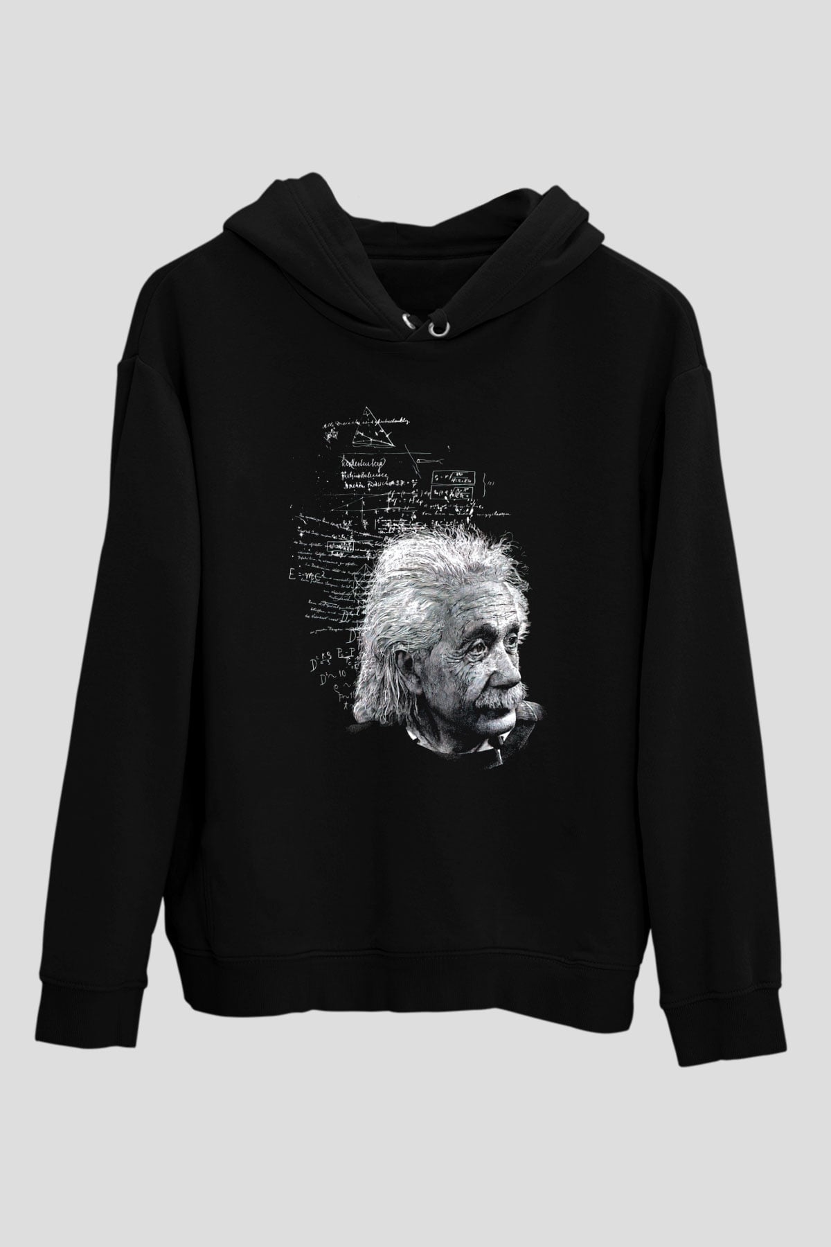 Albert Einstein Kuantum Mekaniği Baskılı Unisex Siyah Hoodie