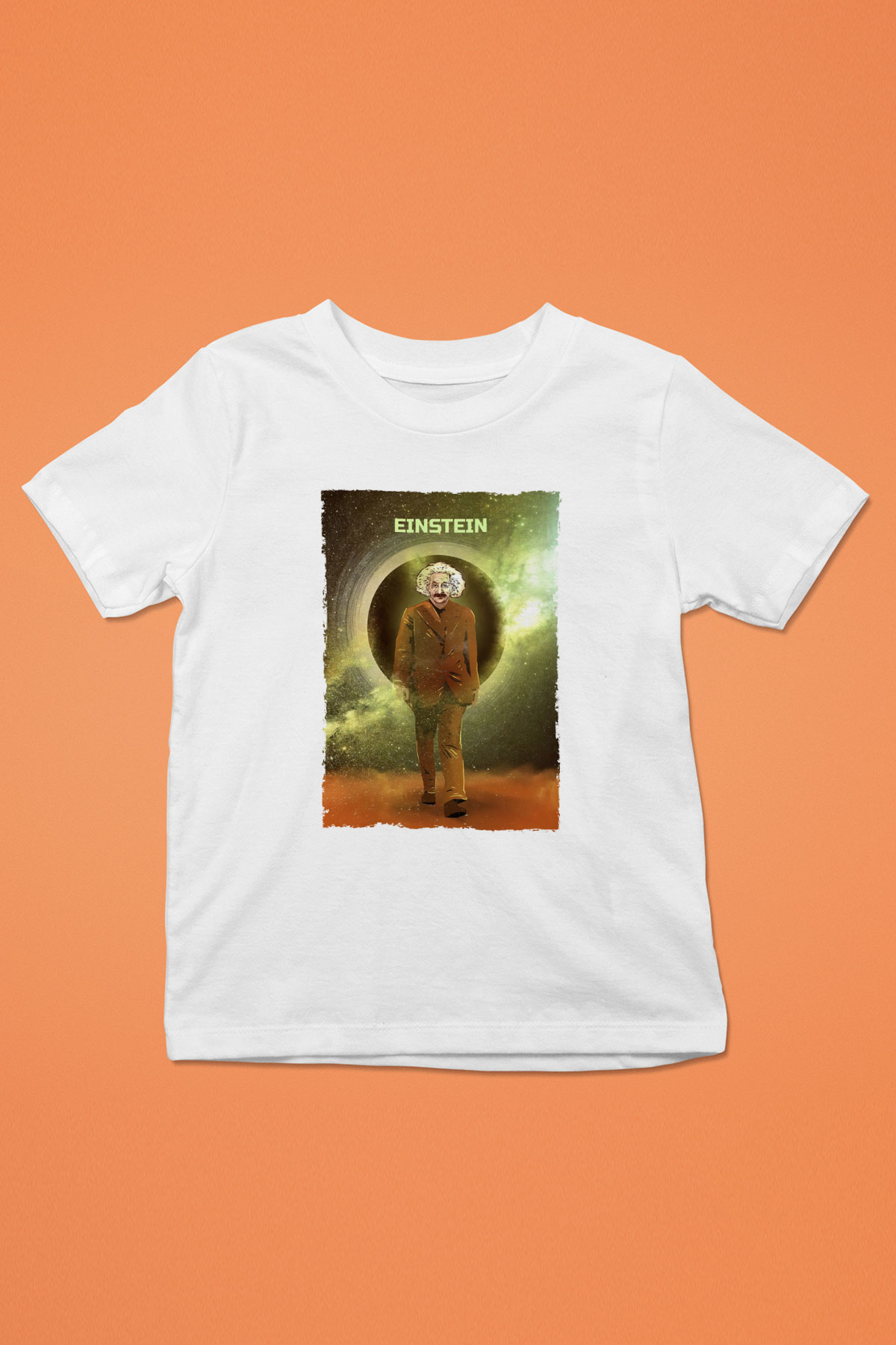 Albert Einstein Renkli Baskılı Unisex Beyaz Çocuk Tişörtü - Tshirt