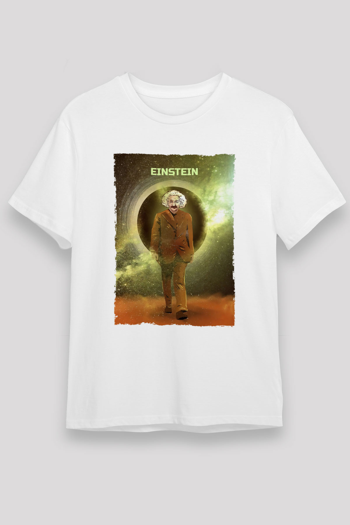 Albert Einstein Renkli Baskılı Unisex Beyaz Tişört - Tshirt