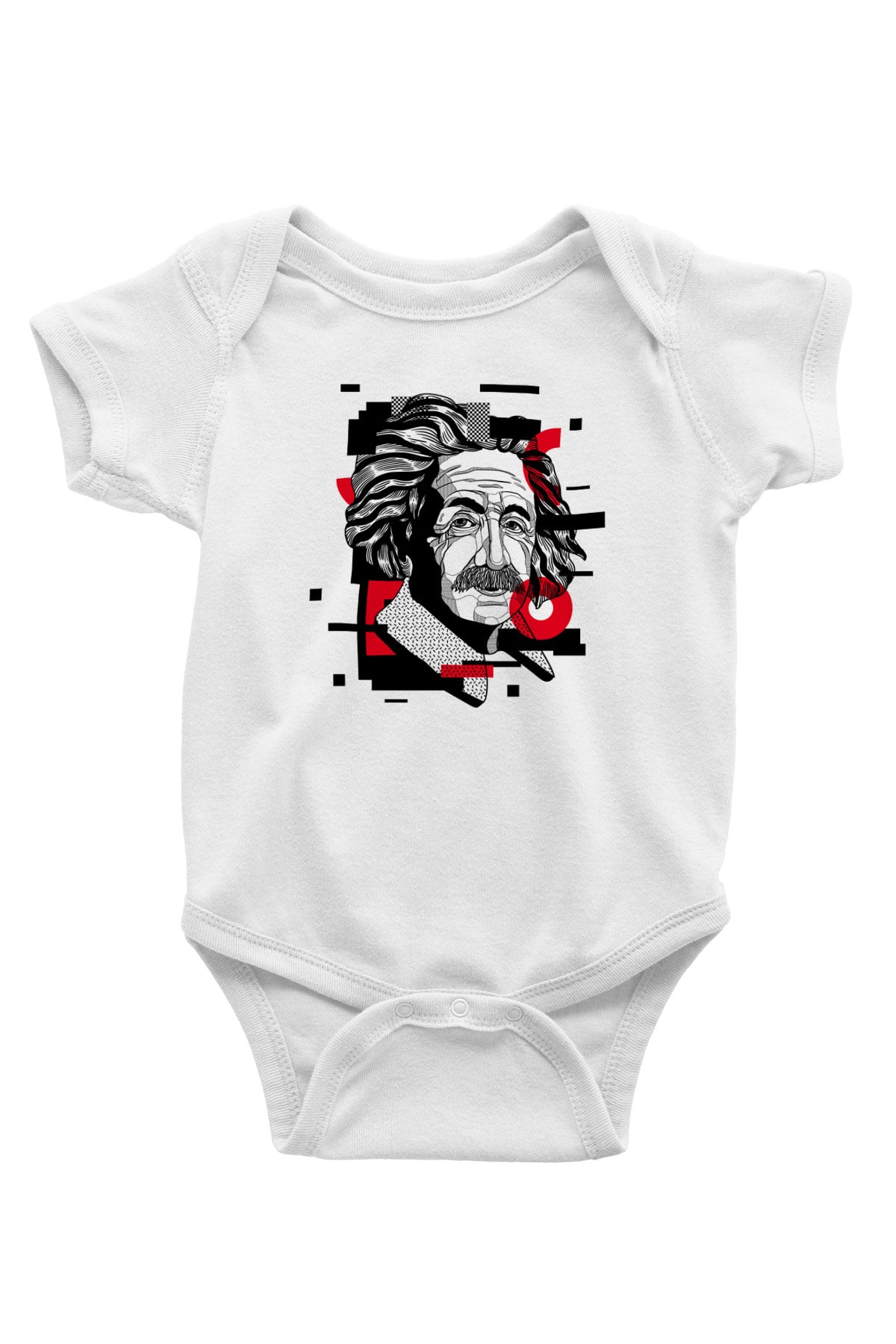 Albert Einstein Renkli Portre Baskılı Unisex Beyaz Bebek Body - Zıbın