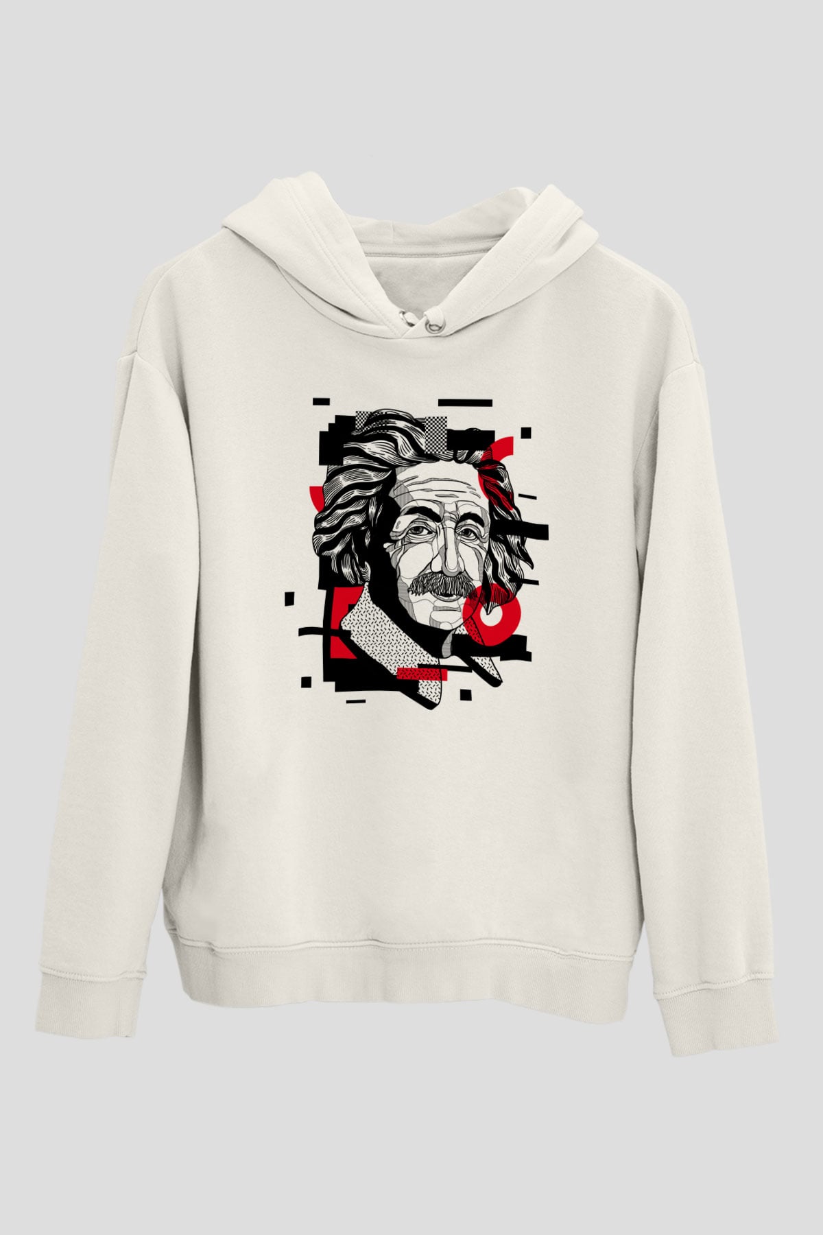 Albert Einstein Renkli Portre Baskılı Unisex Beyaz Hoodie
