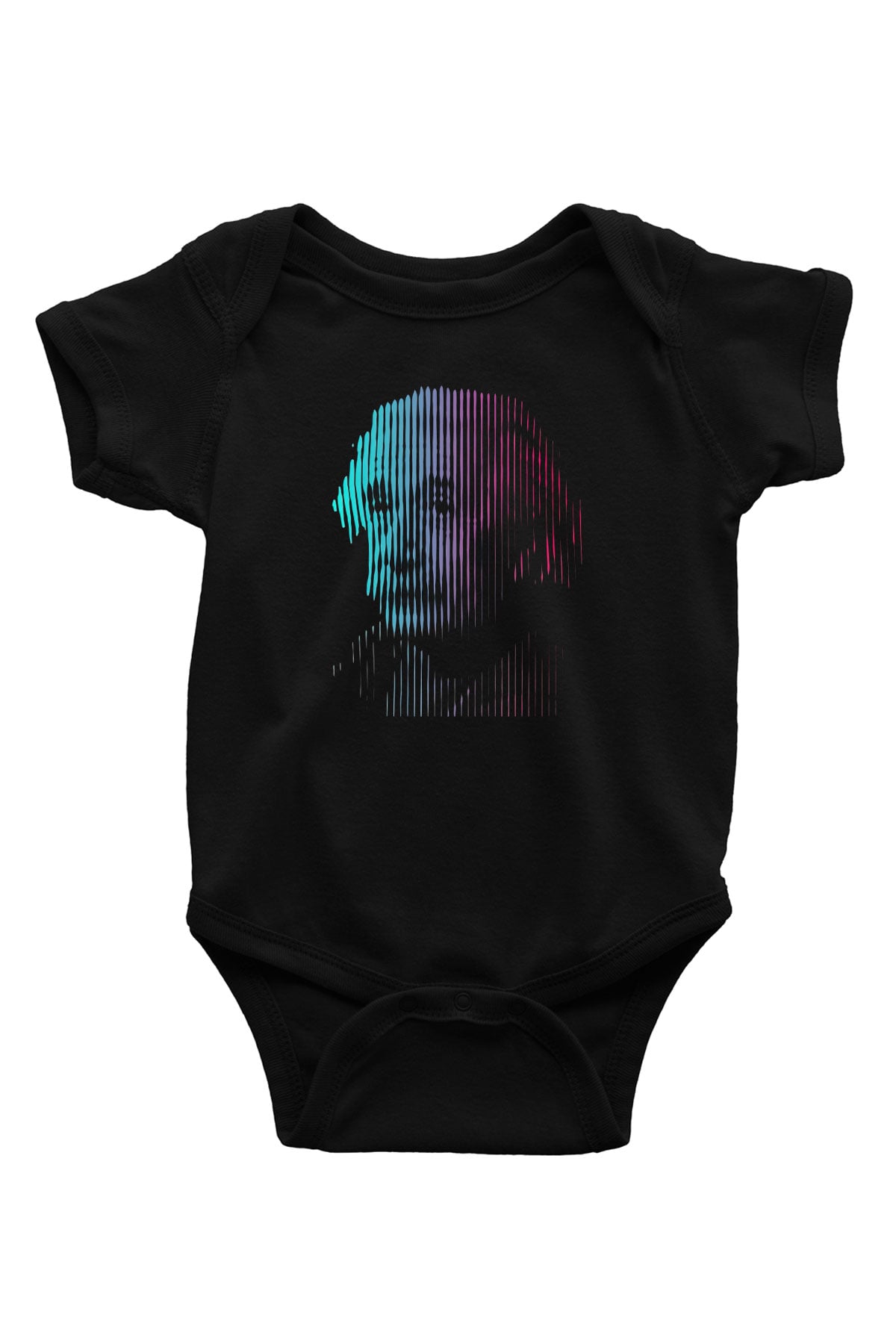 Albert Einstein Renkli Portre Baskılı Unisex  Siyah Bebek Body - Zıbın