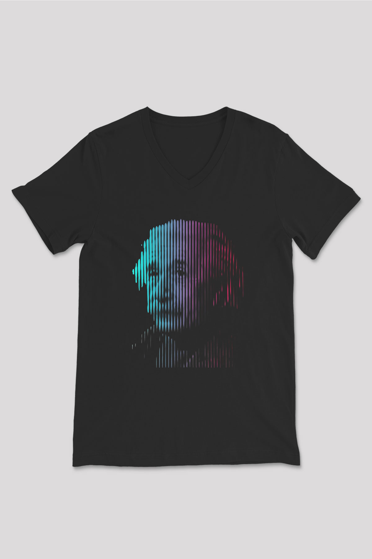 Albert Einstein Renkli Portre Baskılı Unisex V Yaka Siyah Tİşört - Tshirt