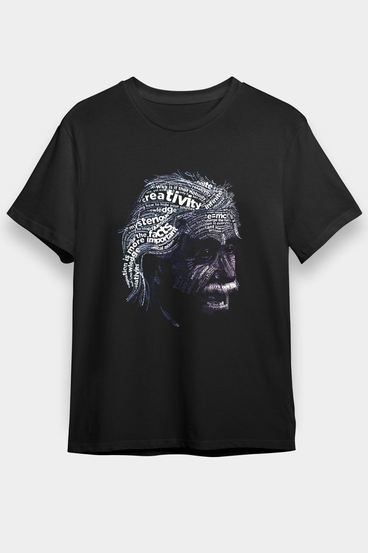 Albert Einstein Sanatsal Portre Baskılı Unisex Siyah Tişört
