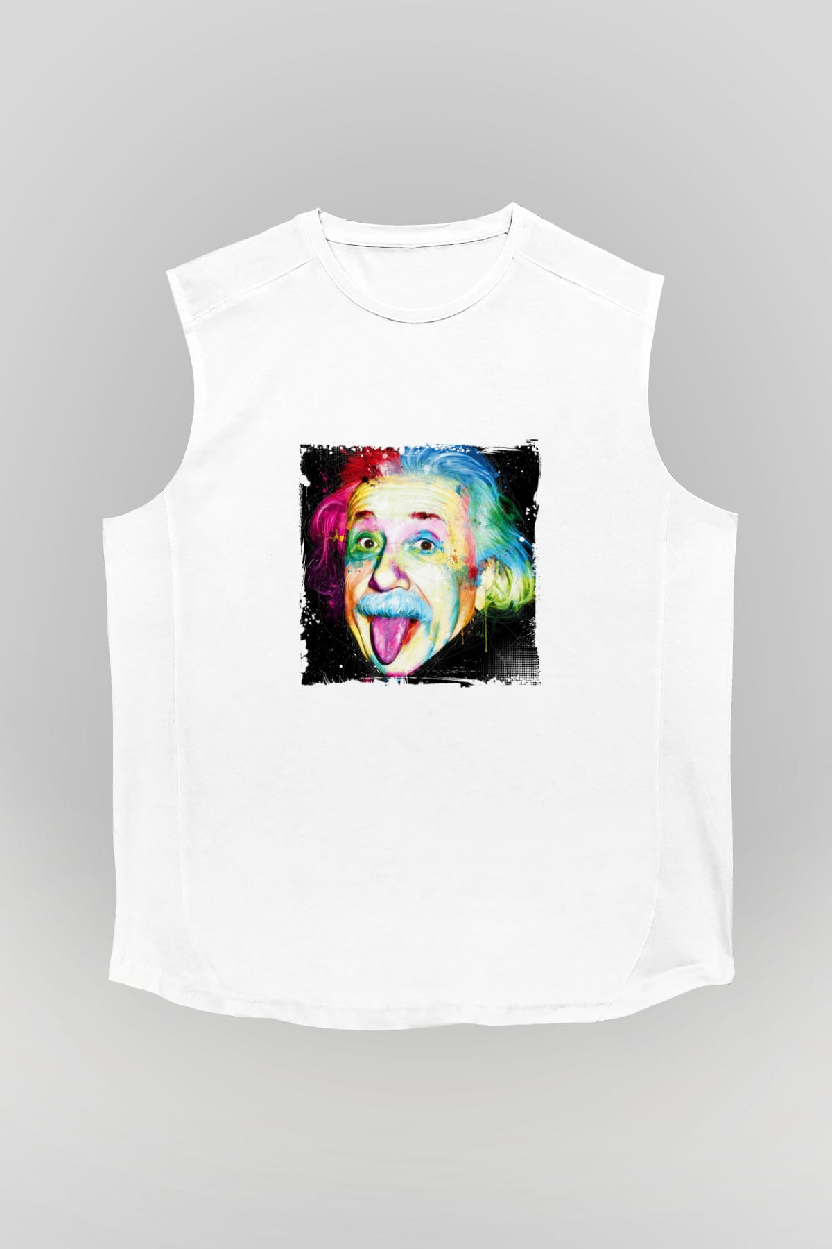 Albert Einstein Unisex Baskılı Beyaz Kolsuz Tişört