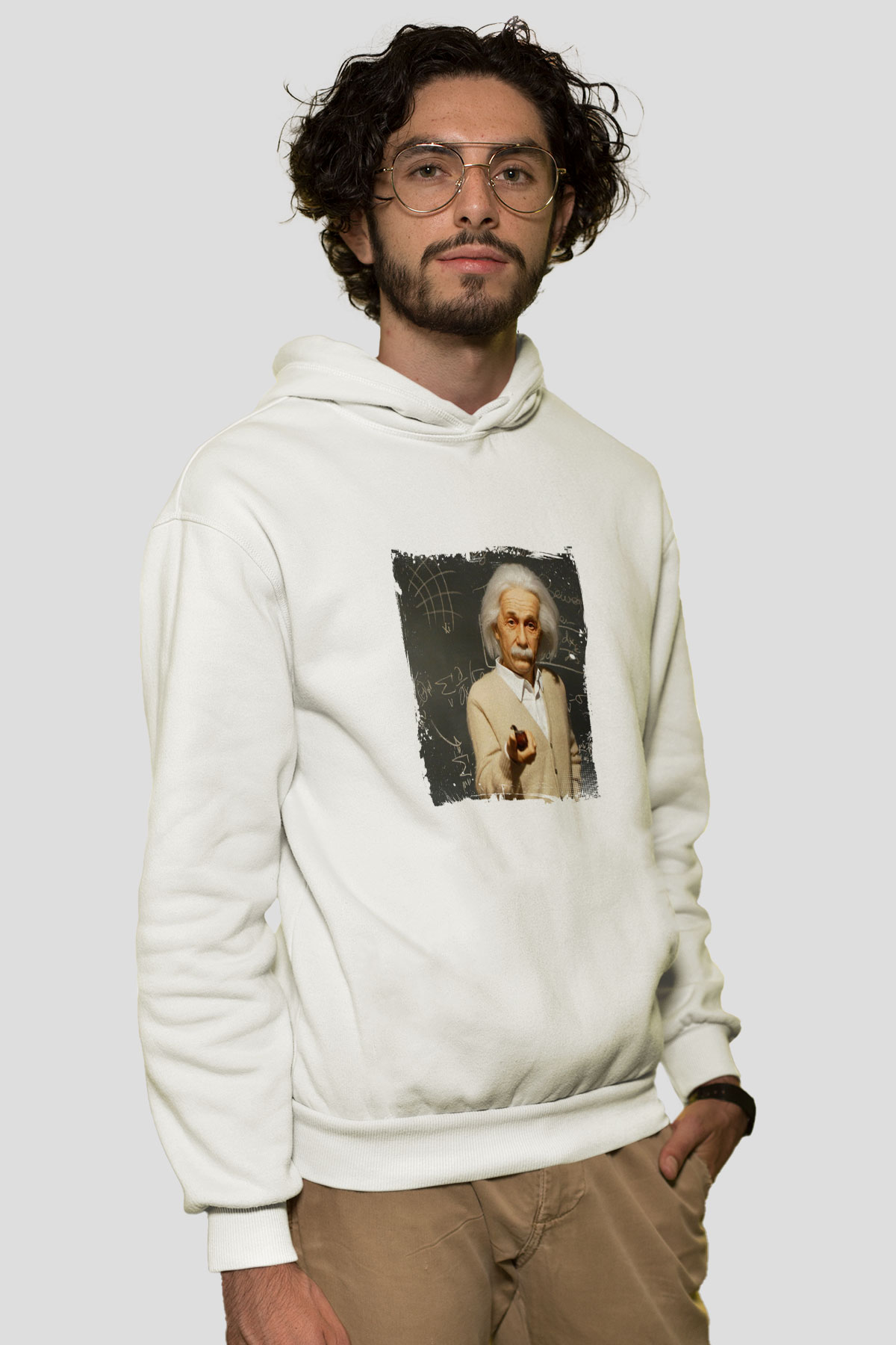 Albert Einstein Unisex Baskılı Beyaz Kapüşonlu Sweatshirt