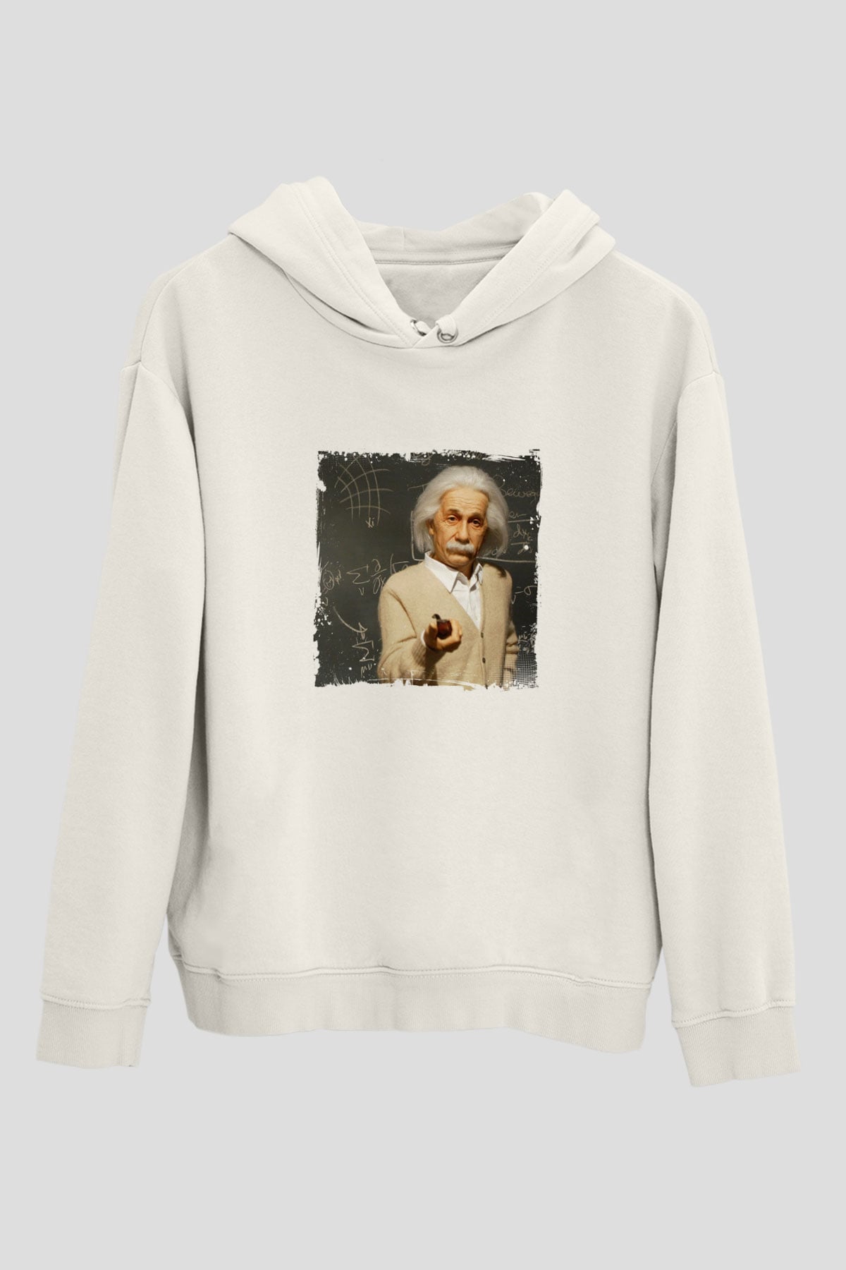 Albert Einstein Unisex Baskılı Beyaz Kapüşonlu Sweatshirt