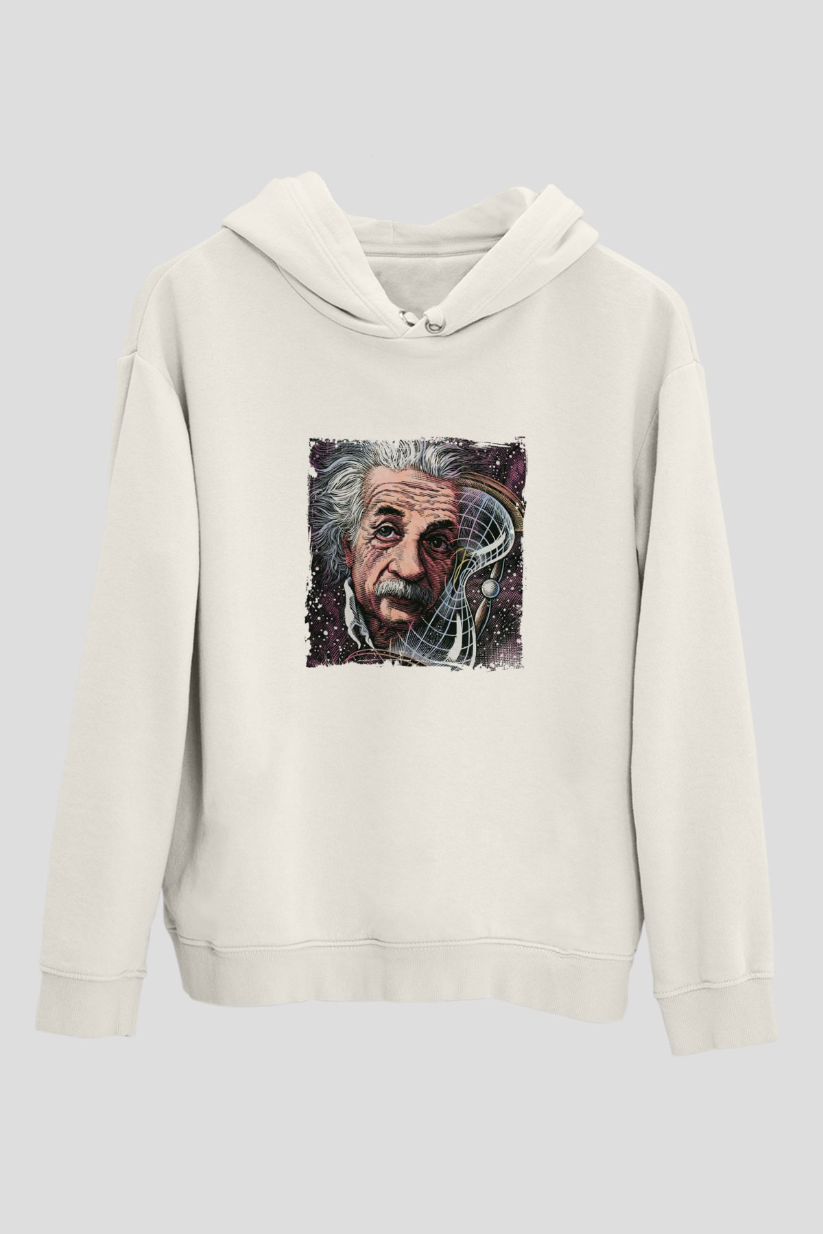 Albert Einstein Unisex Baskılı Beyaz Kapüşonlu Sweatshirt