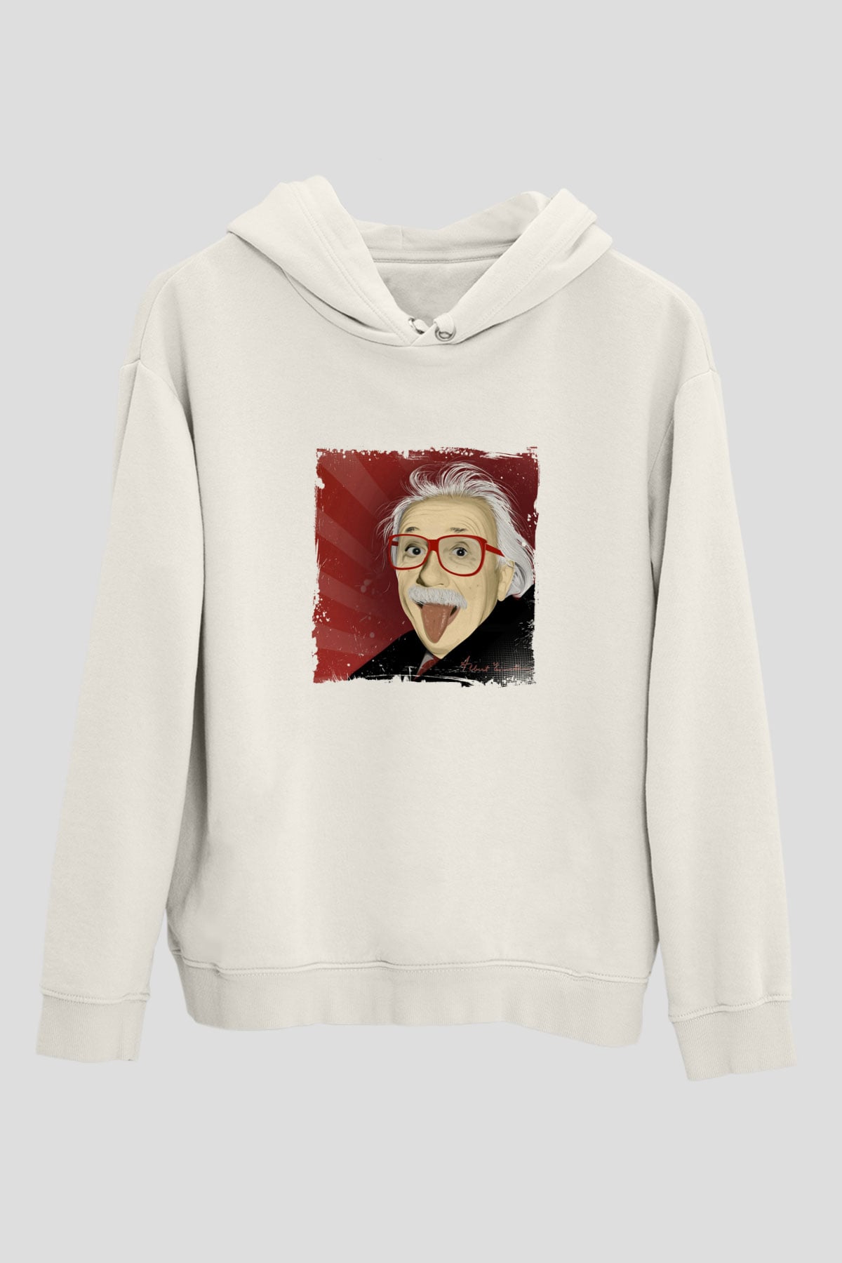 Albert Einstein Unisex Baskılı Beyaz Kapüşonlu Sweatshirt