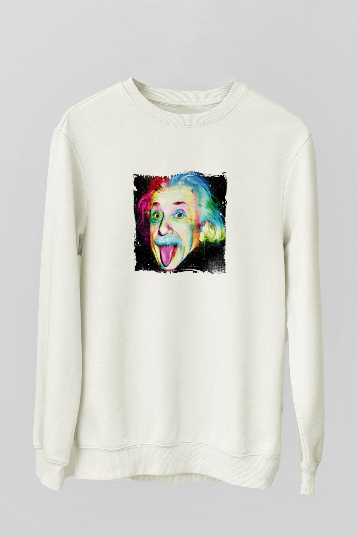 Albert Einstein Unisex Baskılı Beyaz Sweatshirt