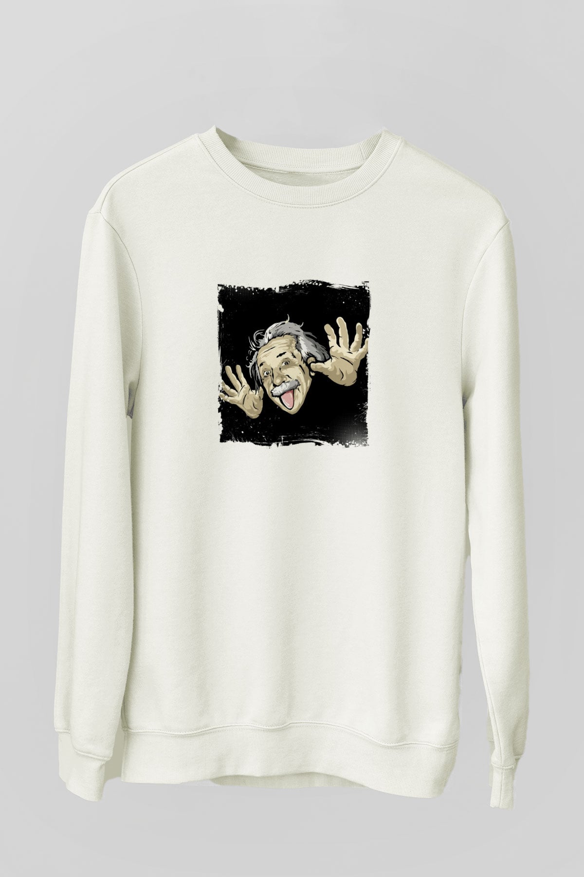 Albert Einstein Unisex Baskılı Beyaz Sweatshirt