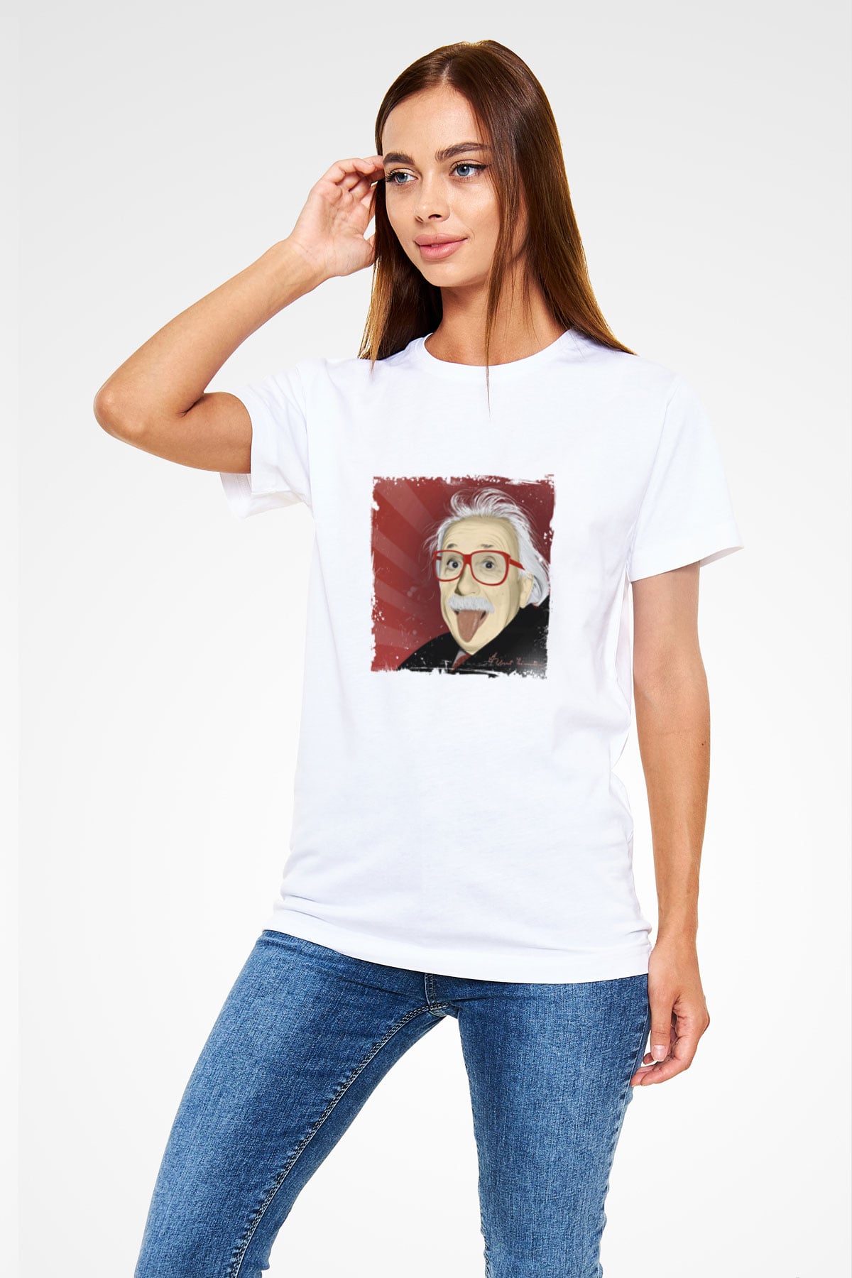 Albert Einstein Unisex Baskılı Beyaz Tişört