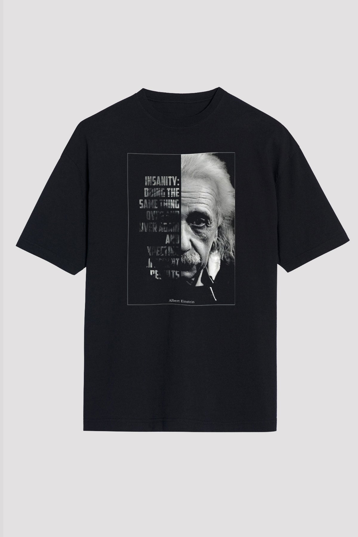 Albert Einstein Yarı Portre Baskılı Unisex Oversize Tişört - Tshirt
