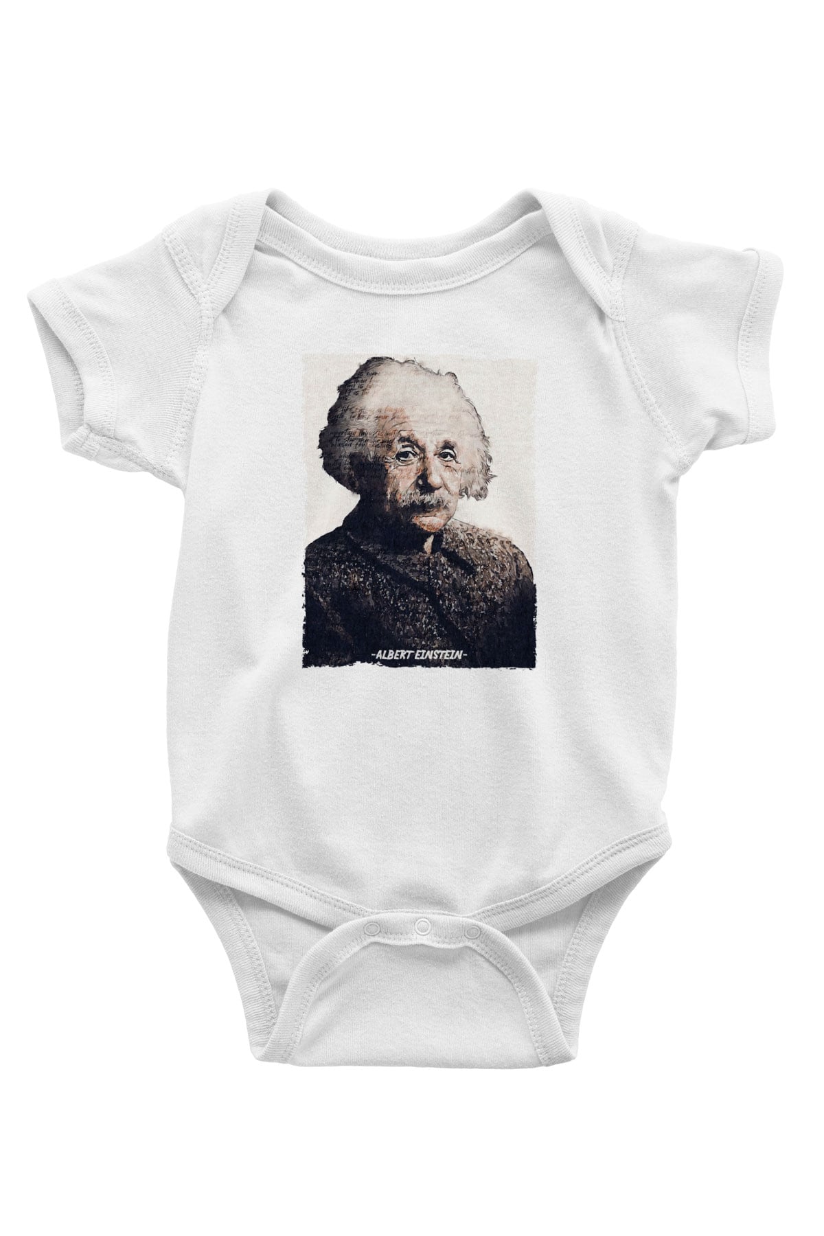Albert Einstein Yazılı Portre Baskılı Beyaz Bebek Body - Zıbın
