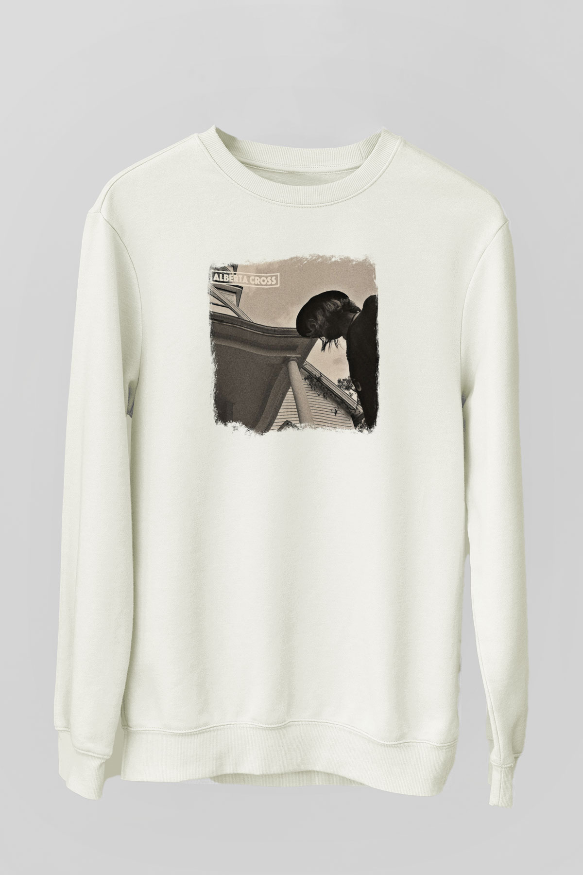 Alberta Cross Baskılı Unisex Beyaz Sweatshirt