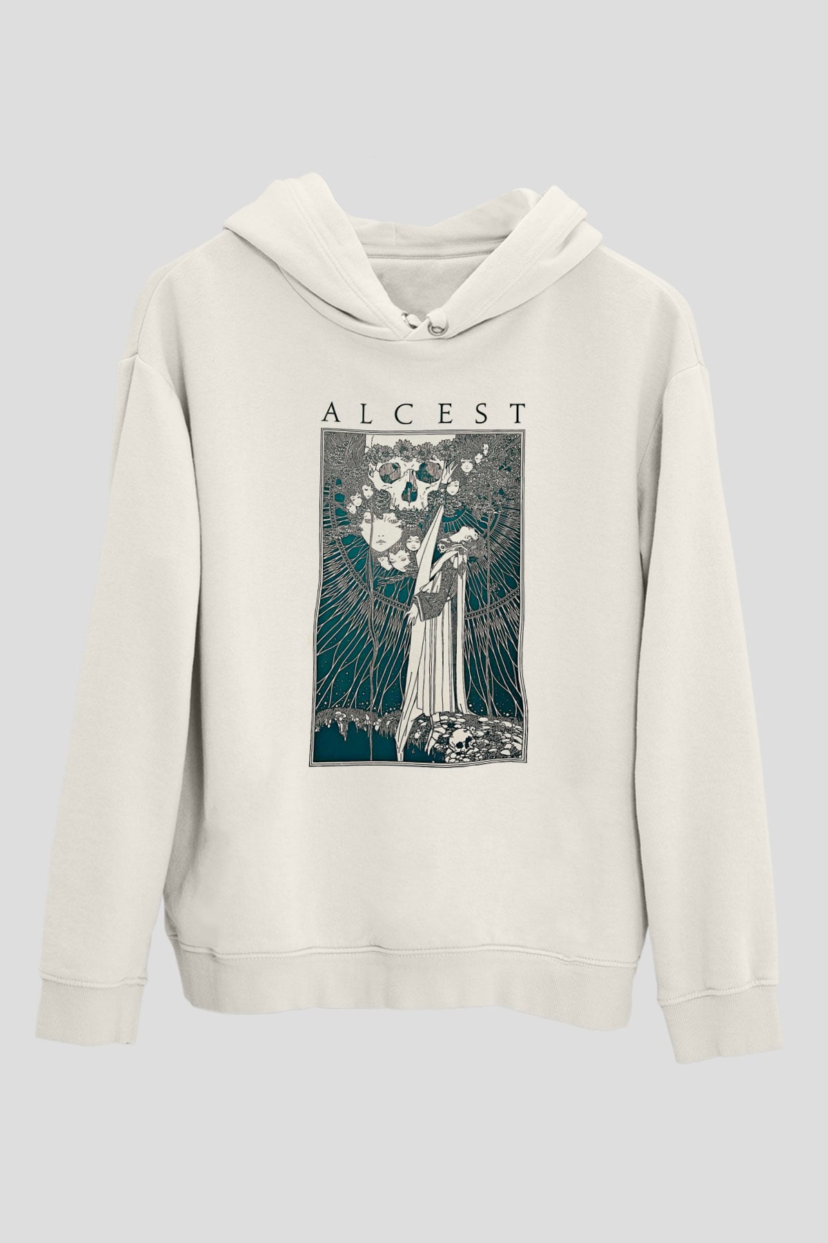 Alcest Baskılı Beyaz Unisex Kapüşonlu Sweatshirt