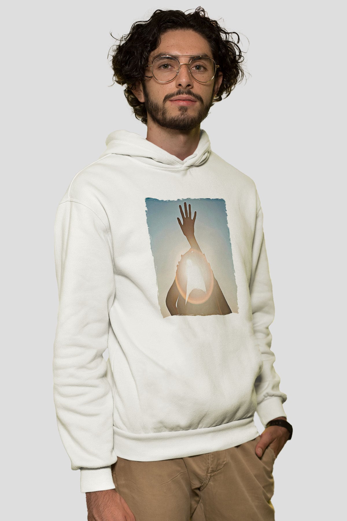 Alcest Baskılı Beyaz Unisex Kapüşonlu Sweatshirt