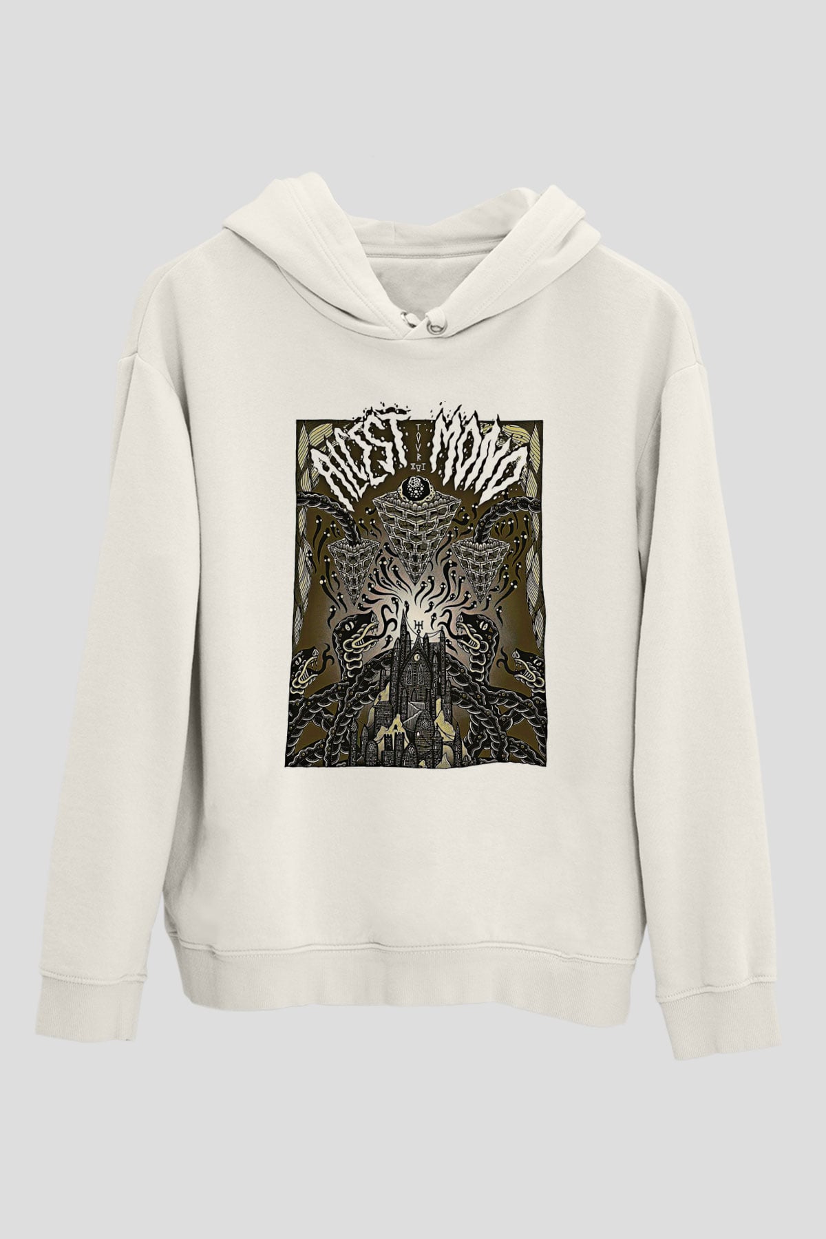 Alcest Baskılı Beyaz Unisex Kapüşonlu Sweatshirt